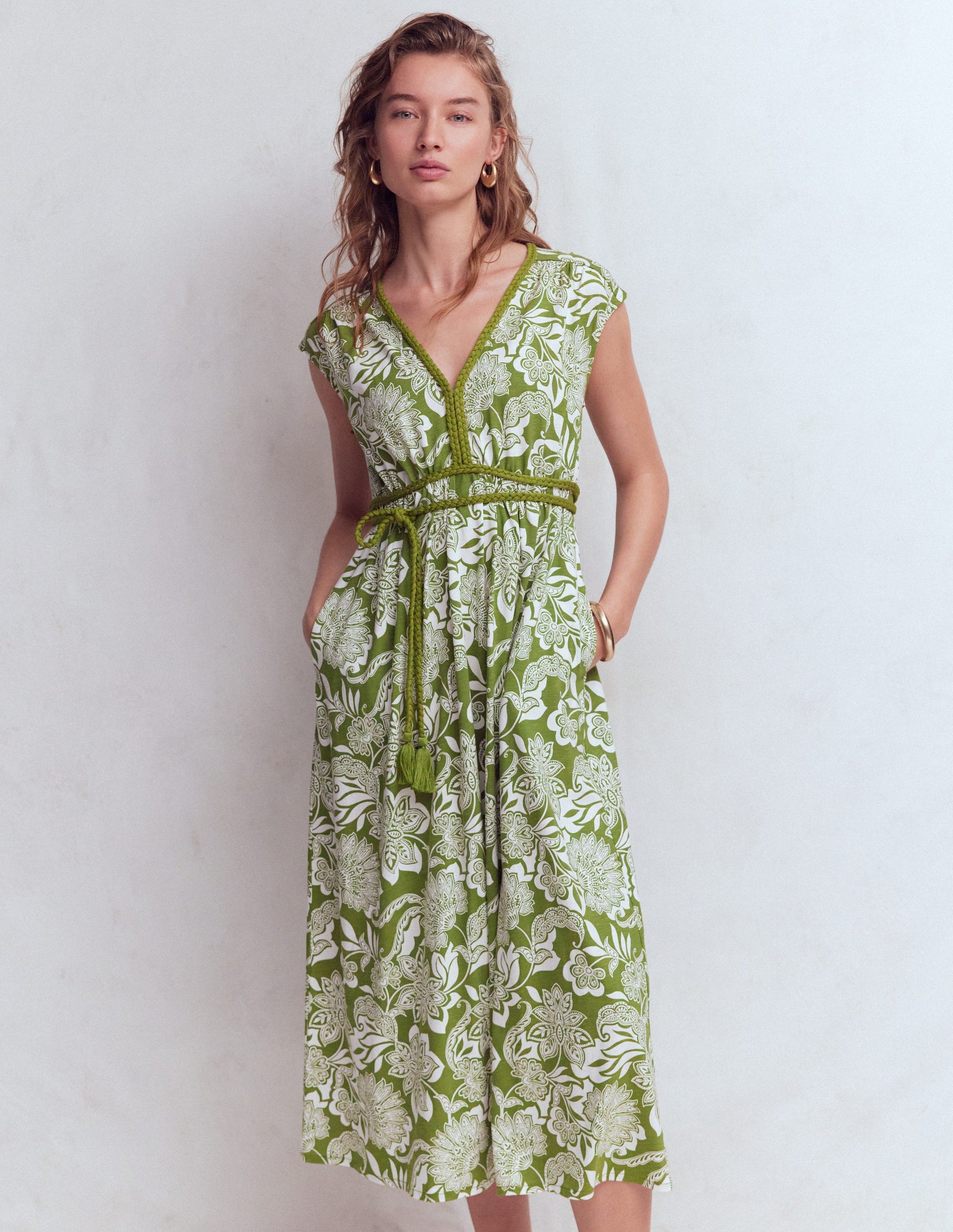 Heidi Ruched Rope Jersey Dress-Olive, Elegant Blossom | Boden UK Heidi Ruched Rope Jersey Dress-Olive, Elegant Blossom | Boden UK