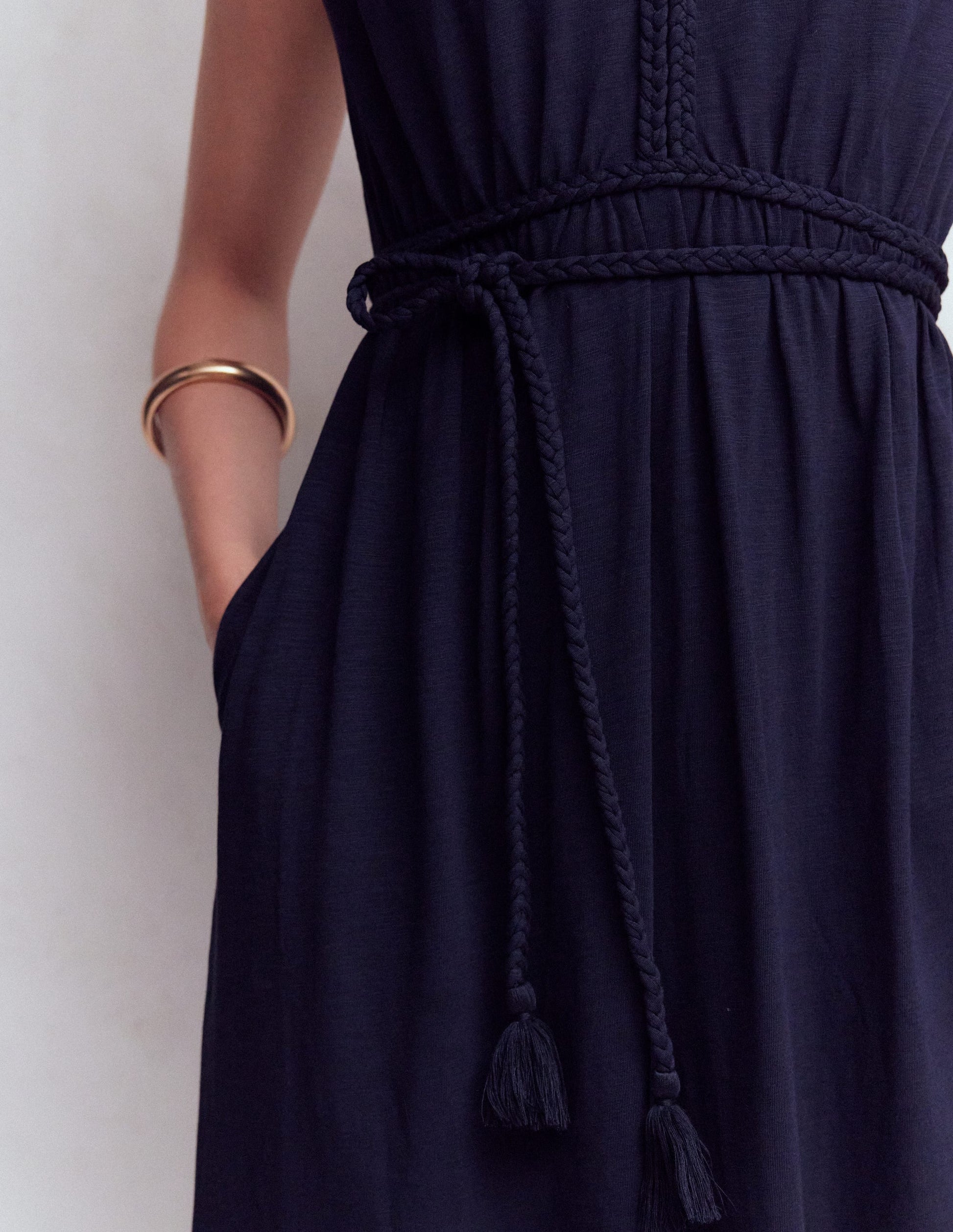 Heidi Ruched Rope Jersey Dress-Navy-2