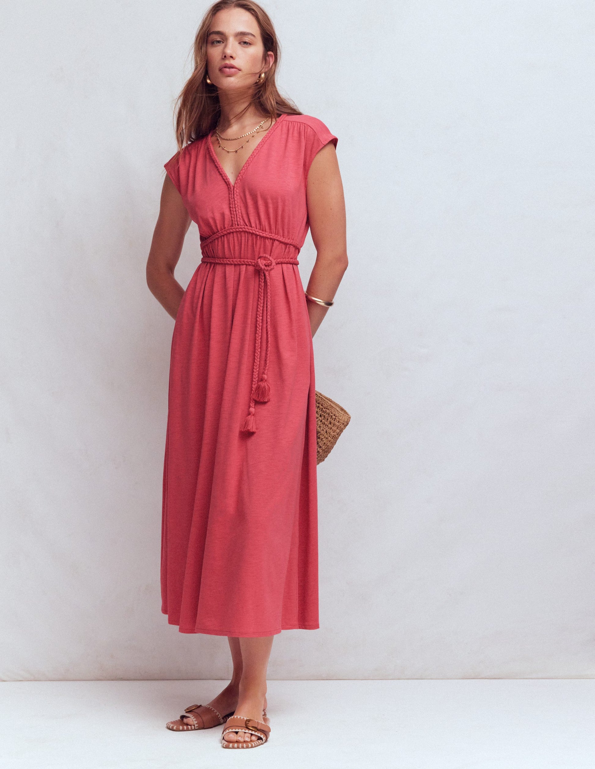 Heidi Ruched Rope Jersey Dress-Winter Blush-1