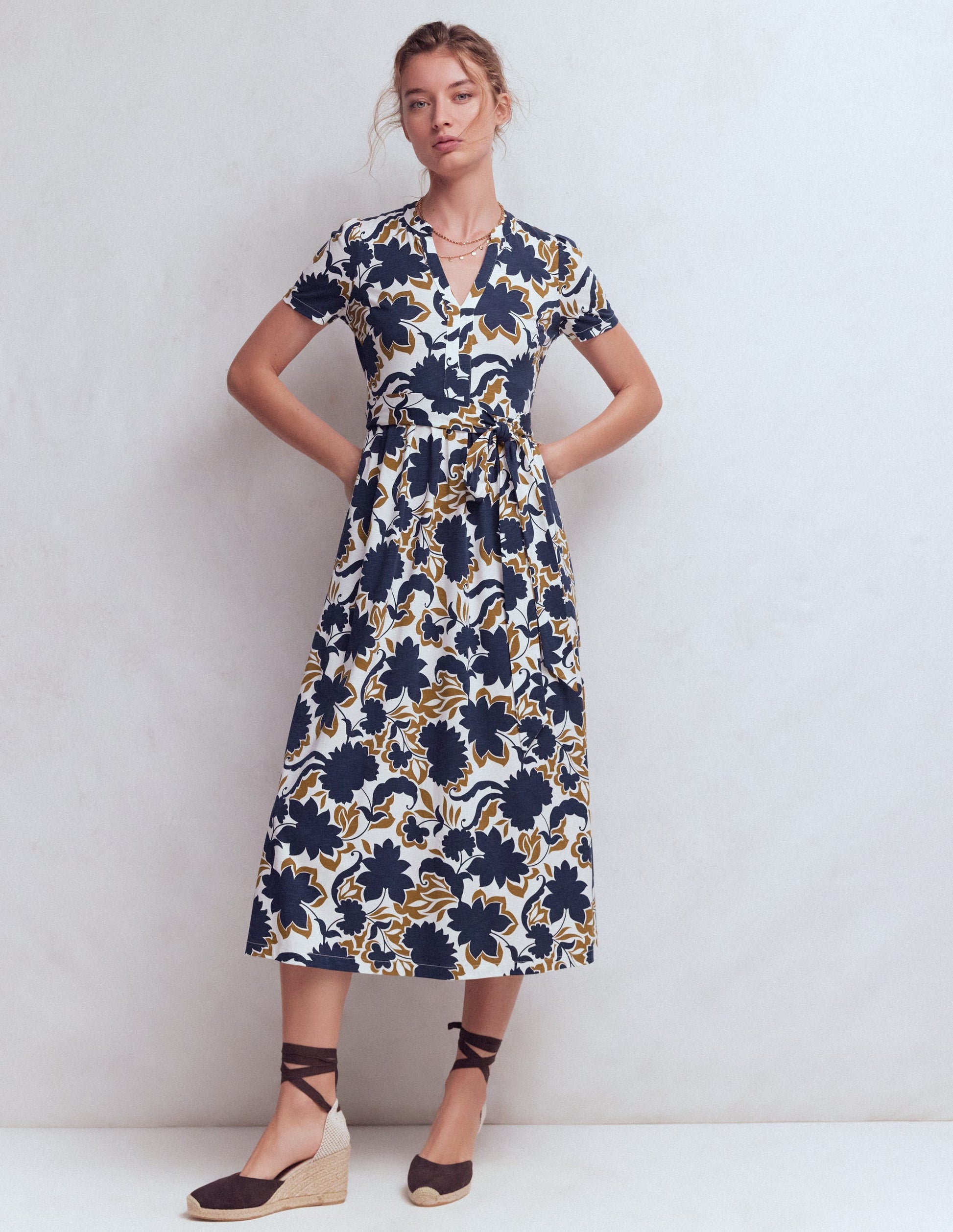 Naomi Jersey Midi Dress-French Navy, Shadow Blossom-1