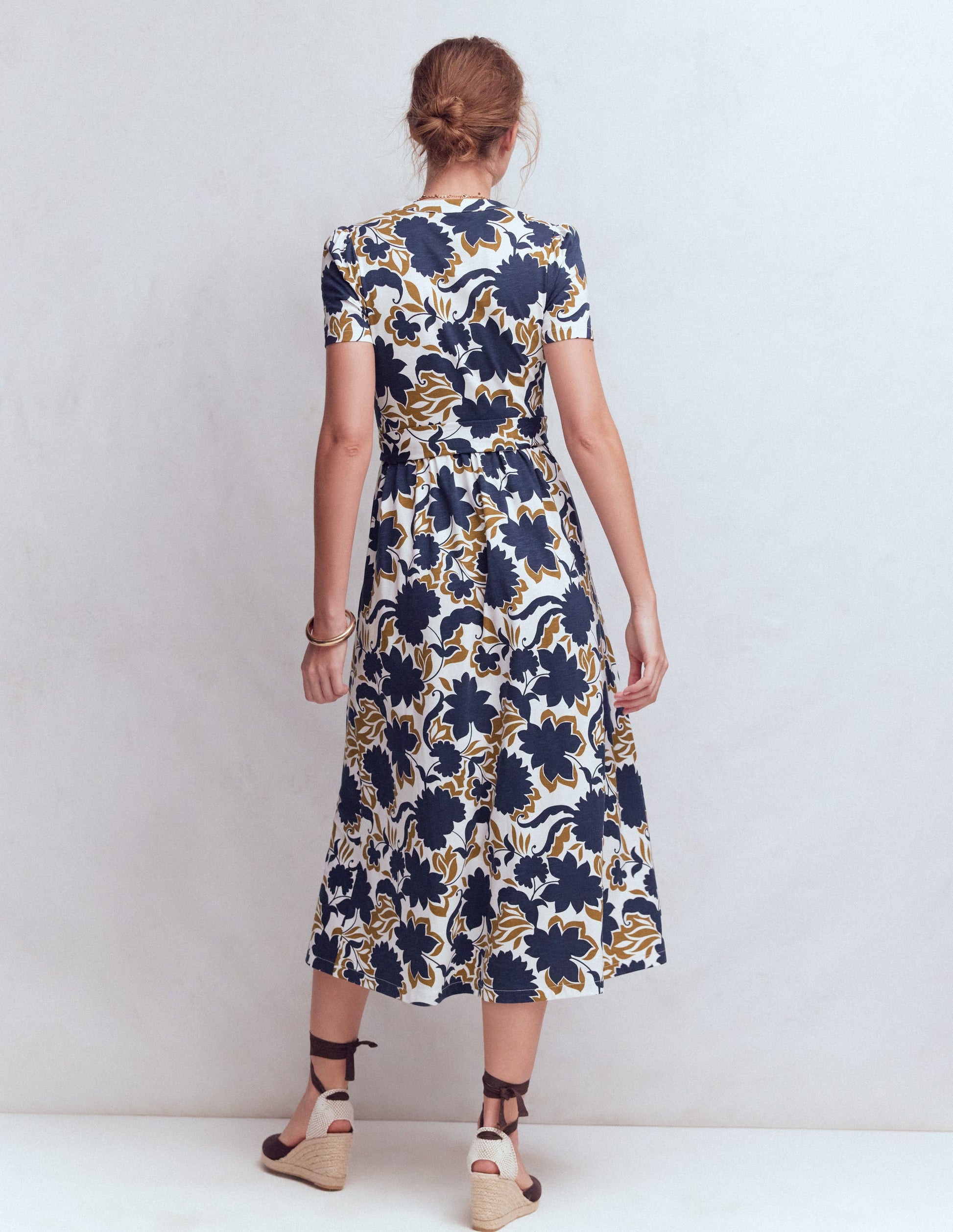 Naomi Jersey Midi Dress-French Navy, Shadow Blossom-3