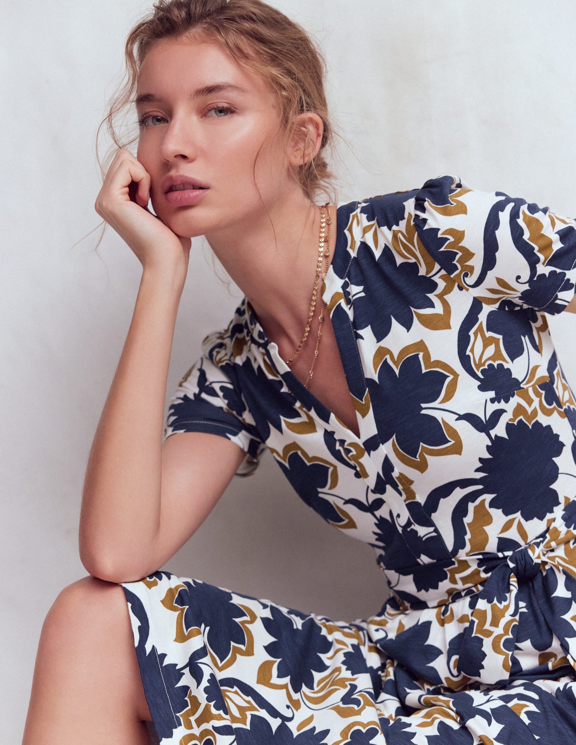 Naomi Jersey Midi Dress-French Navy, Shadow Blossom-5