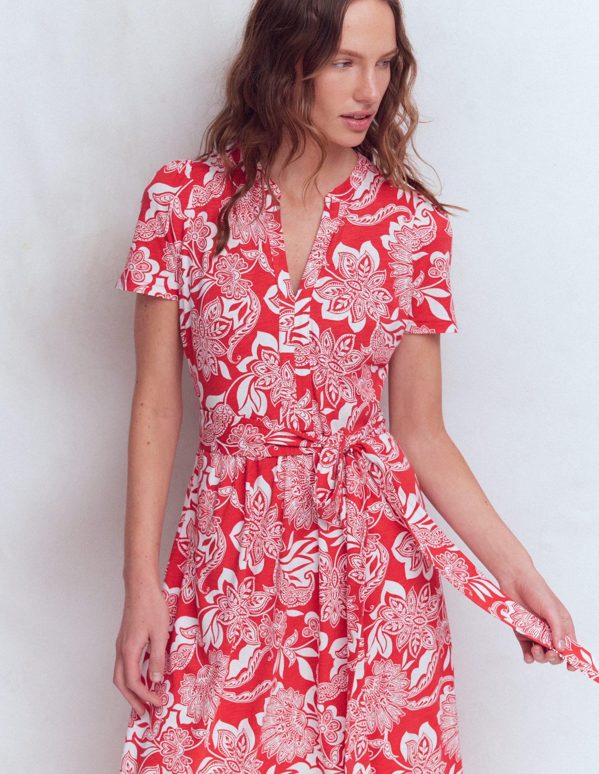 Naomi Jersey Midi Dress-Blood Orange, Elegant Blossom - Image 5