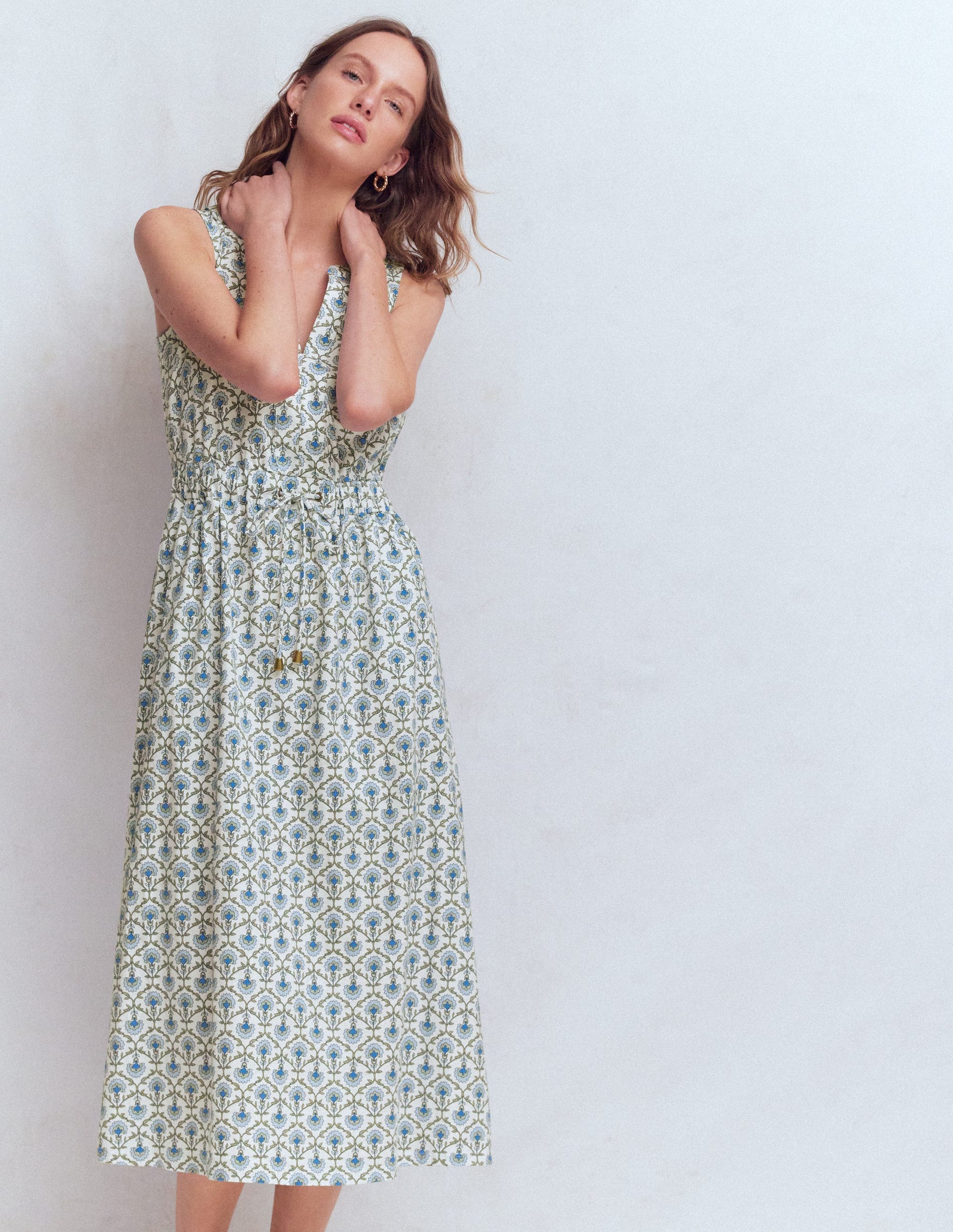 Delphine Midi Jersey Dress-Ivory, Flower Lattice-1