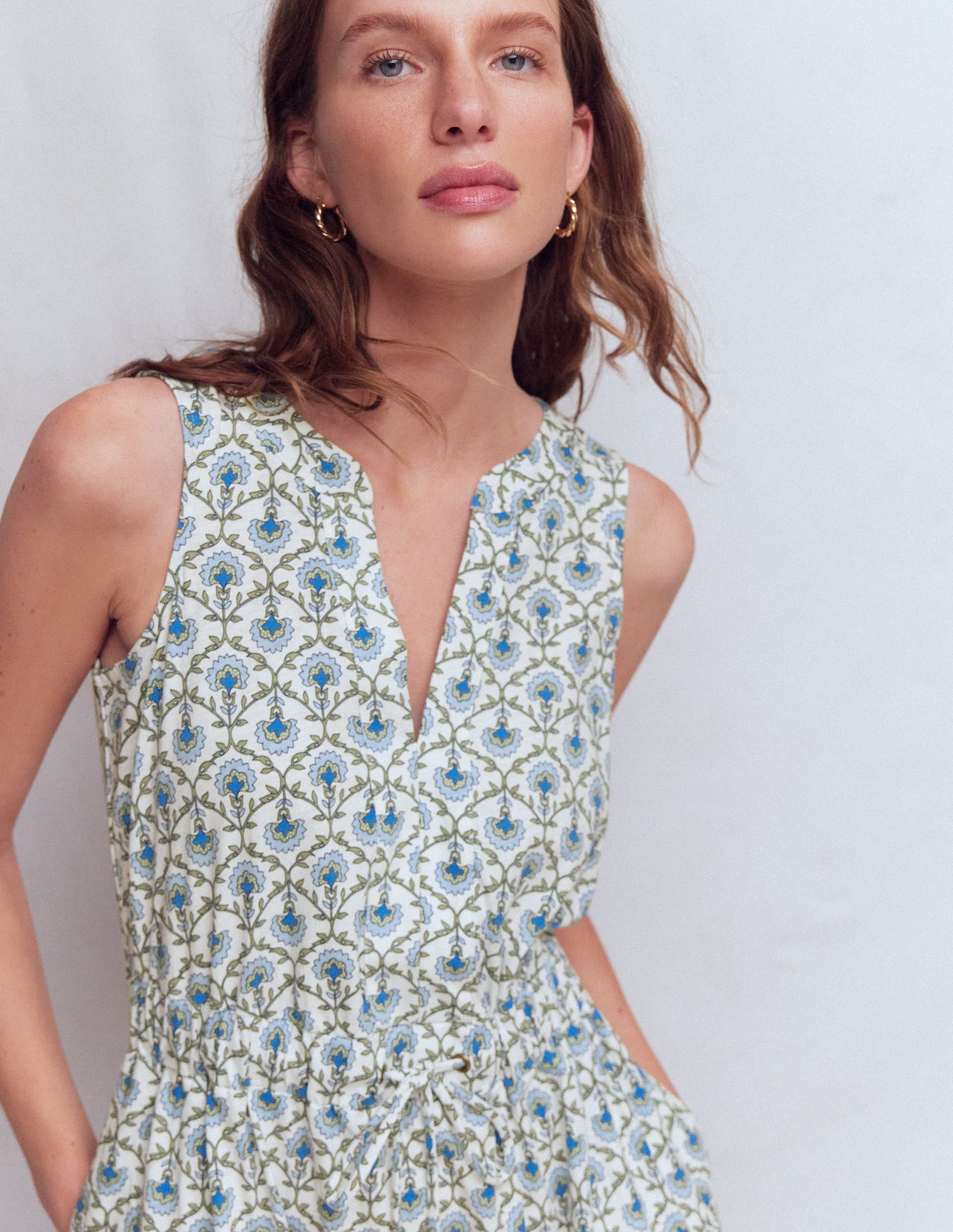 Delphine Midi Jersey Dress-Ivory, Flower Lattice - Image 5