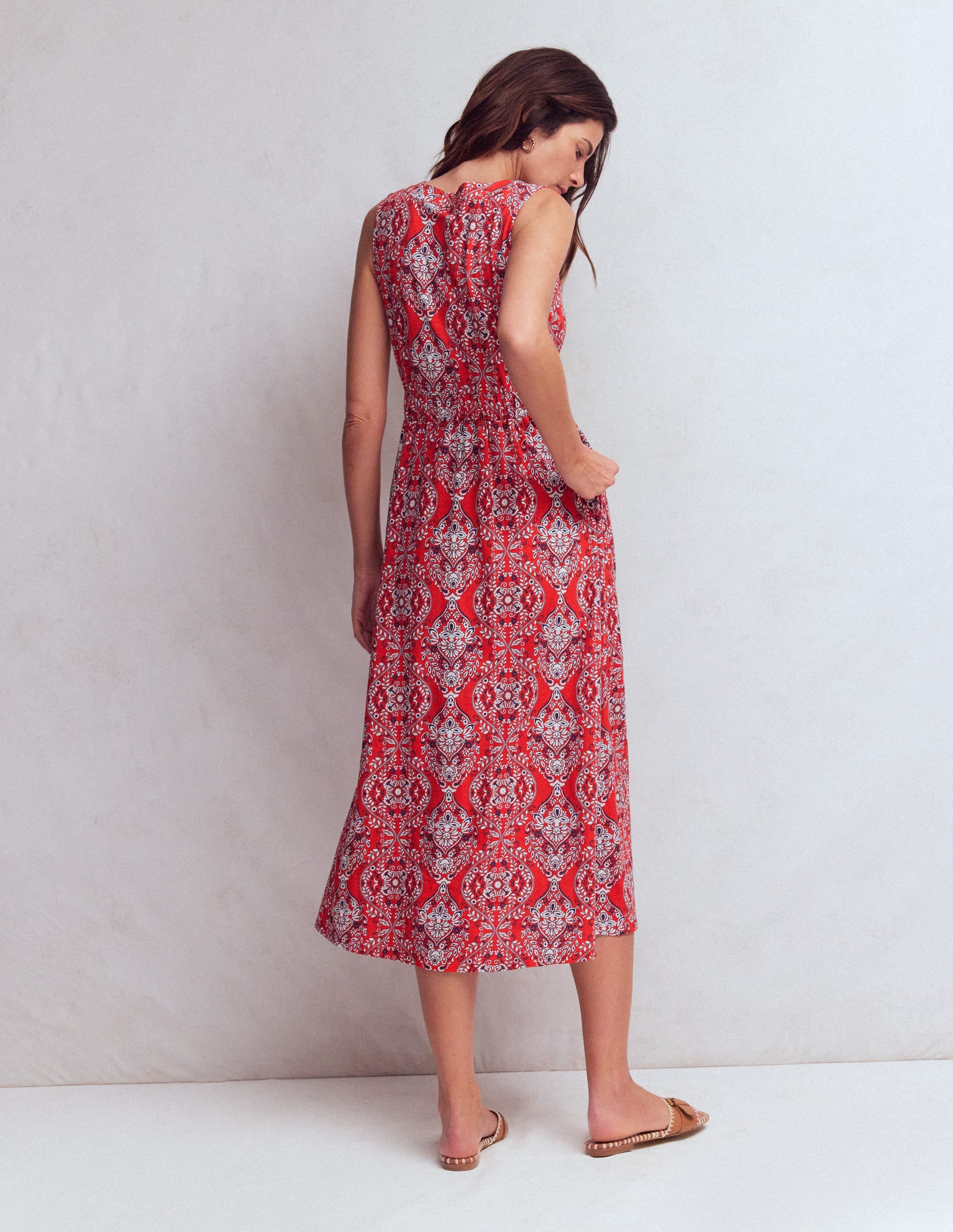 Delphine Midi Jersey Dress-Blood Orange, Gardenia - Image 3