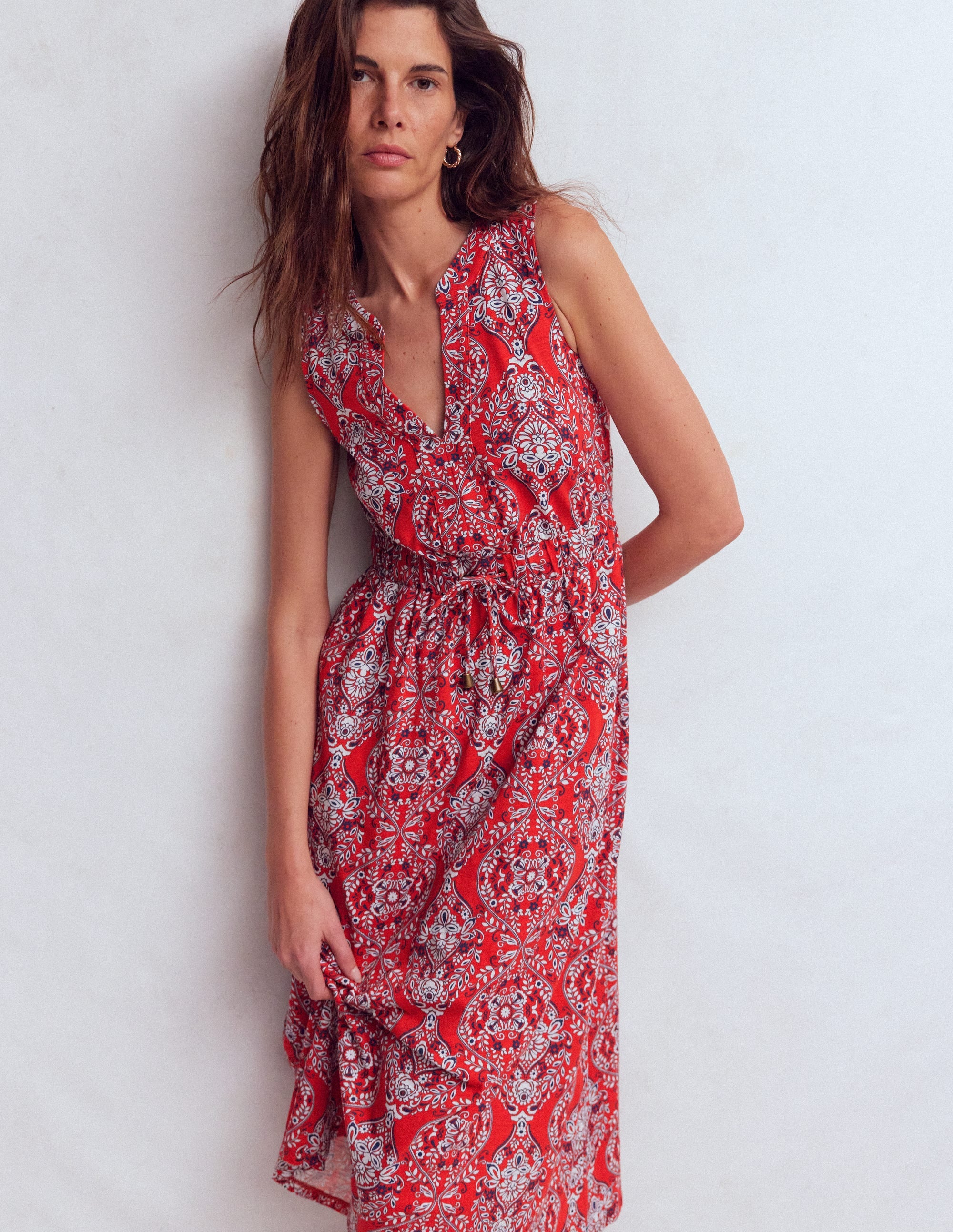 Delphine Midi Jersey Dress-Blood Orange, Gardenia - Image 4