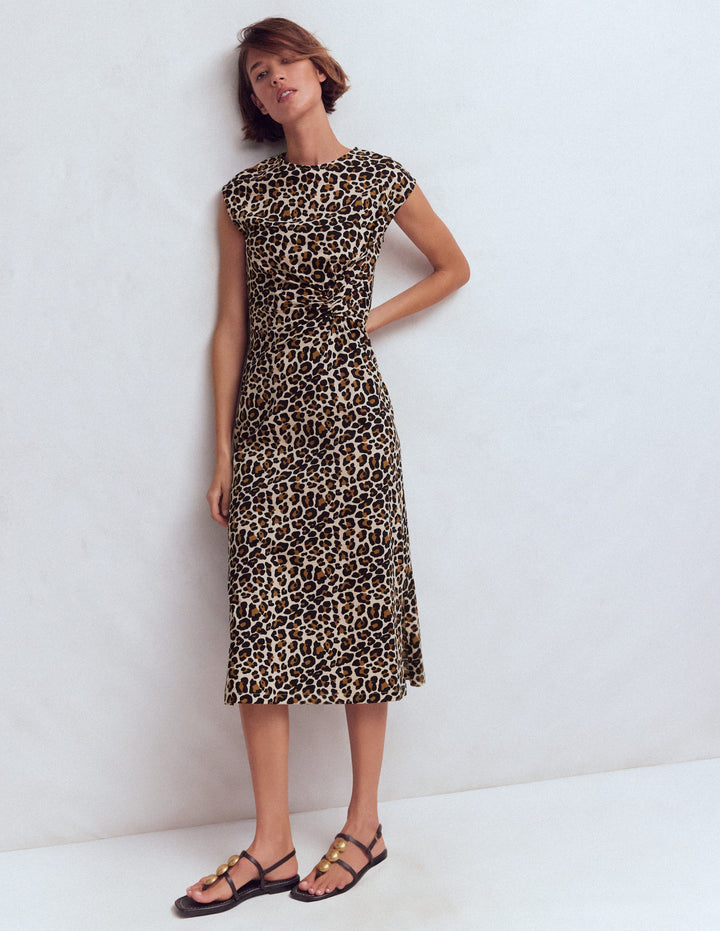 Delilah Twist Midi Dress-Almond Milk, Cheetah Pop