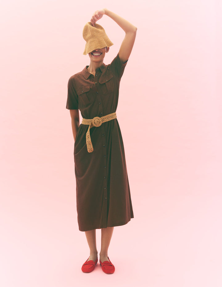 Mavis Midi Jersey Shirt Dress-Bitter Chocolate