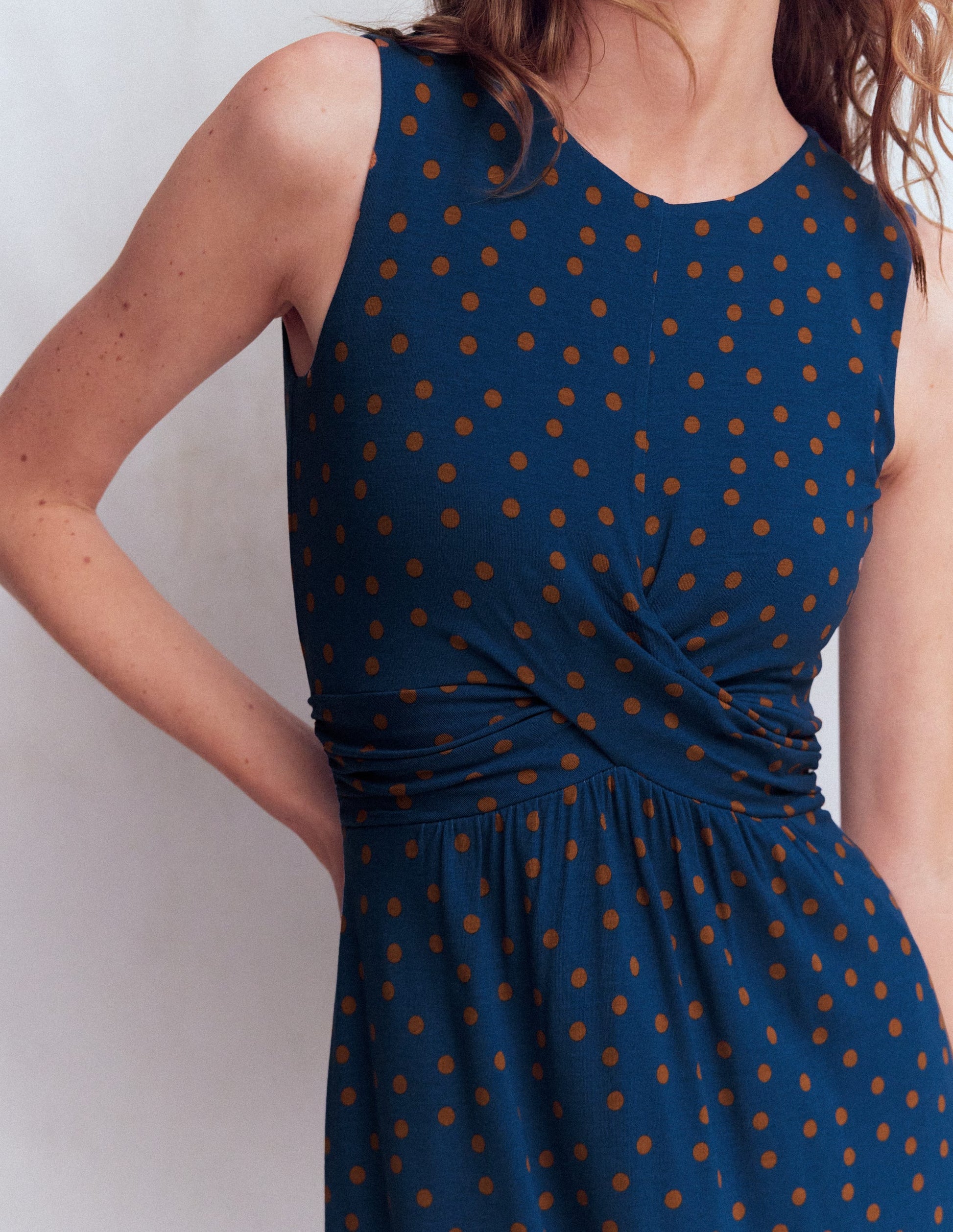 Zara Cross Waist Jersey Dress-Tourmaline Blue, Painted Dot-2