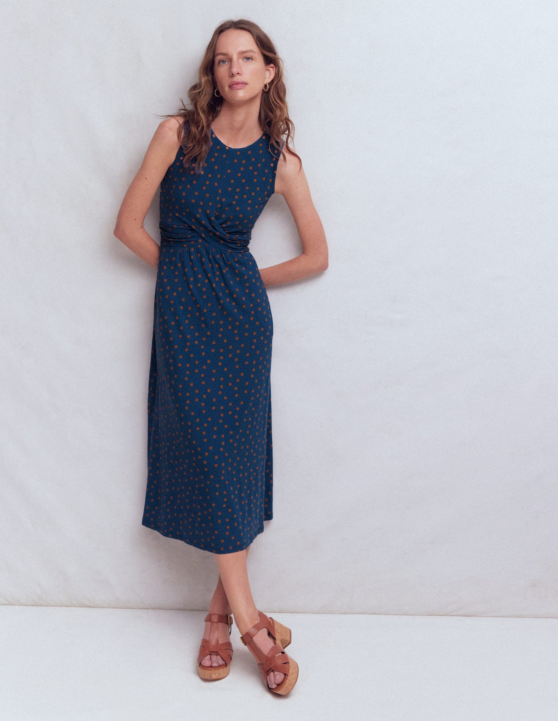 Zara Cross Waist Jersey Dress-Tourmaline Blue, Painted Dot-4