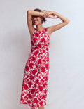 Zara Cross Waist Jersey Dress-Merida Red, Shadow Blossom