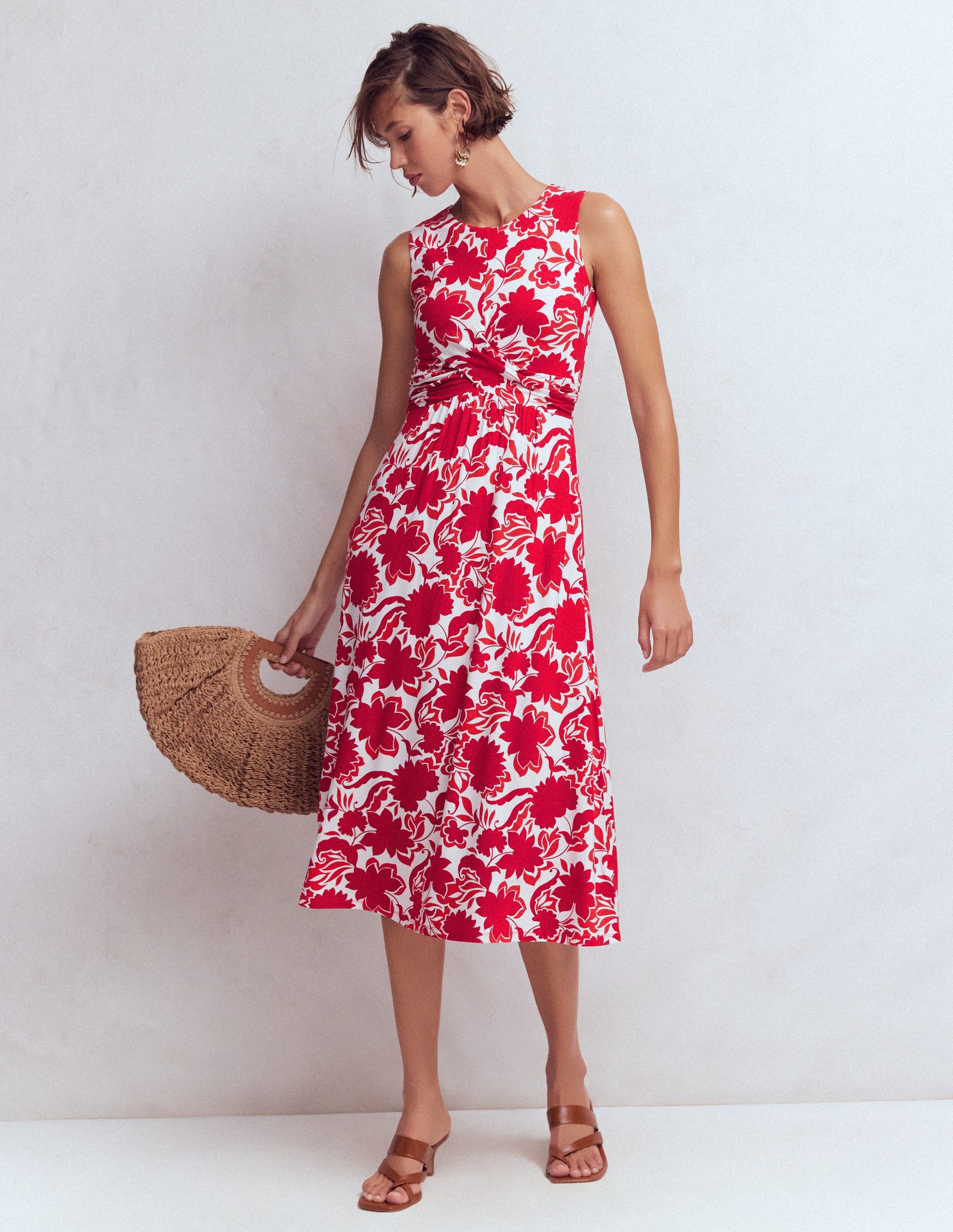 Zara Cross Waist Jersey Dress-Merida Red, Shadow Blossom-6