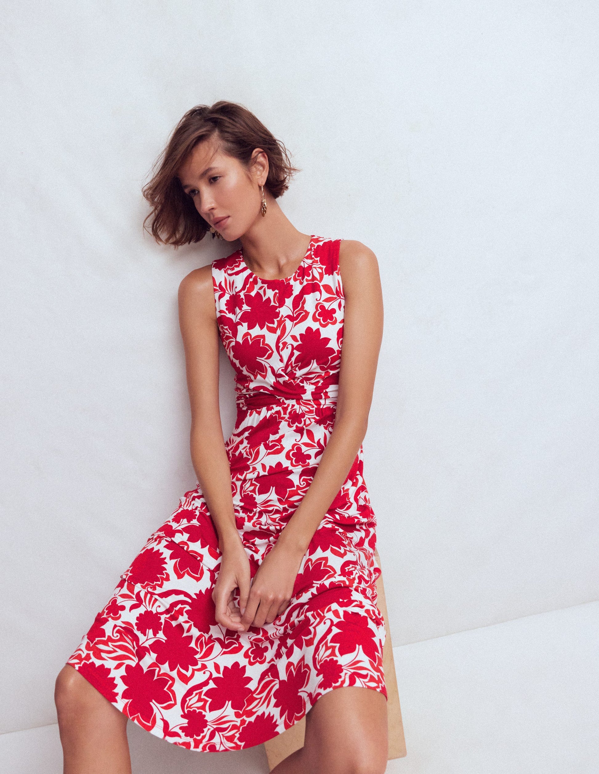 Zara Cross Waist Jersey Dress-Merida Red, Shadow Blossom-7