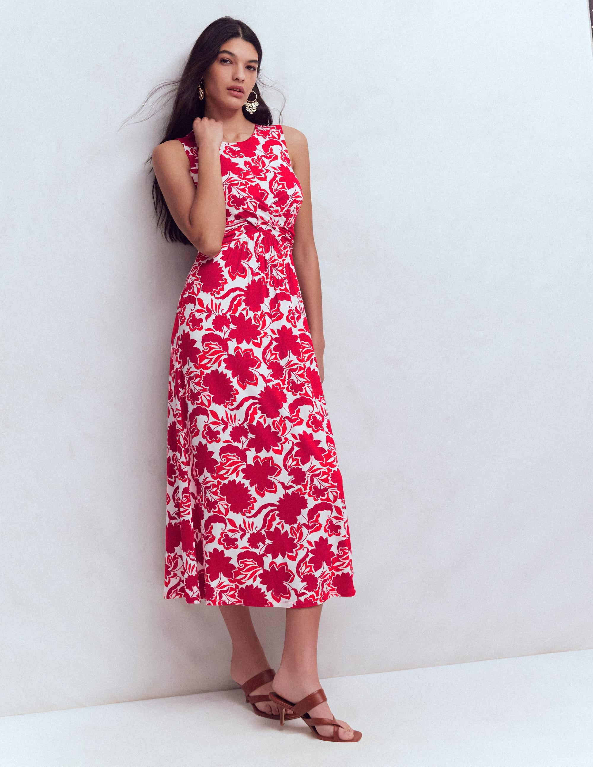 Zara Cross Waist Jersey Dress-Merida Red, Shadow Blossom - Image 6