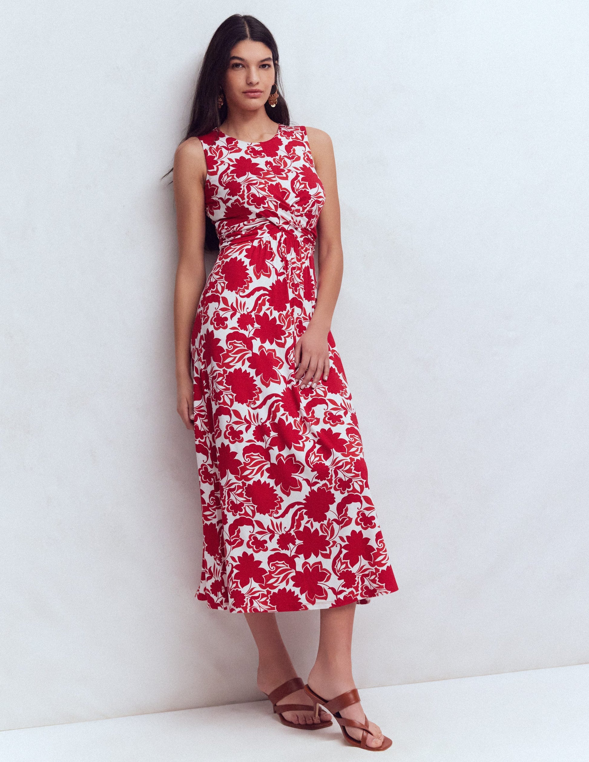 Zara Cross Waist Jersey Dress-Merida Red, Shadow Blossom-1