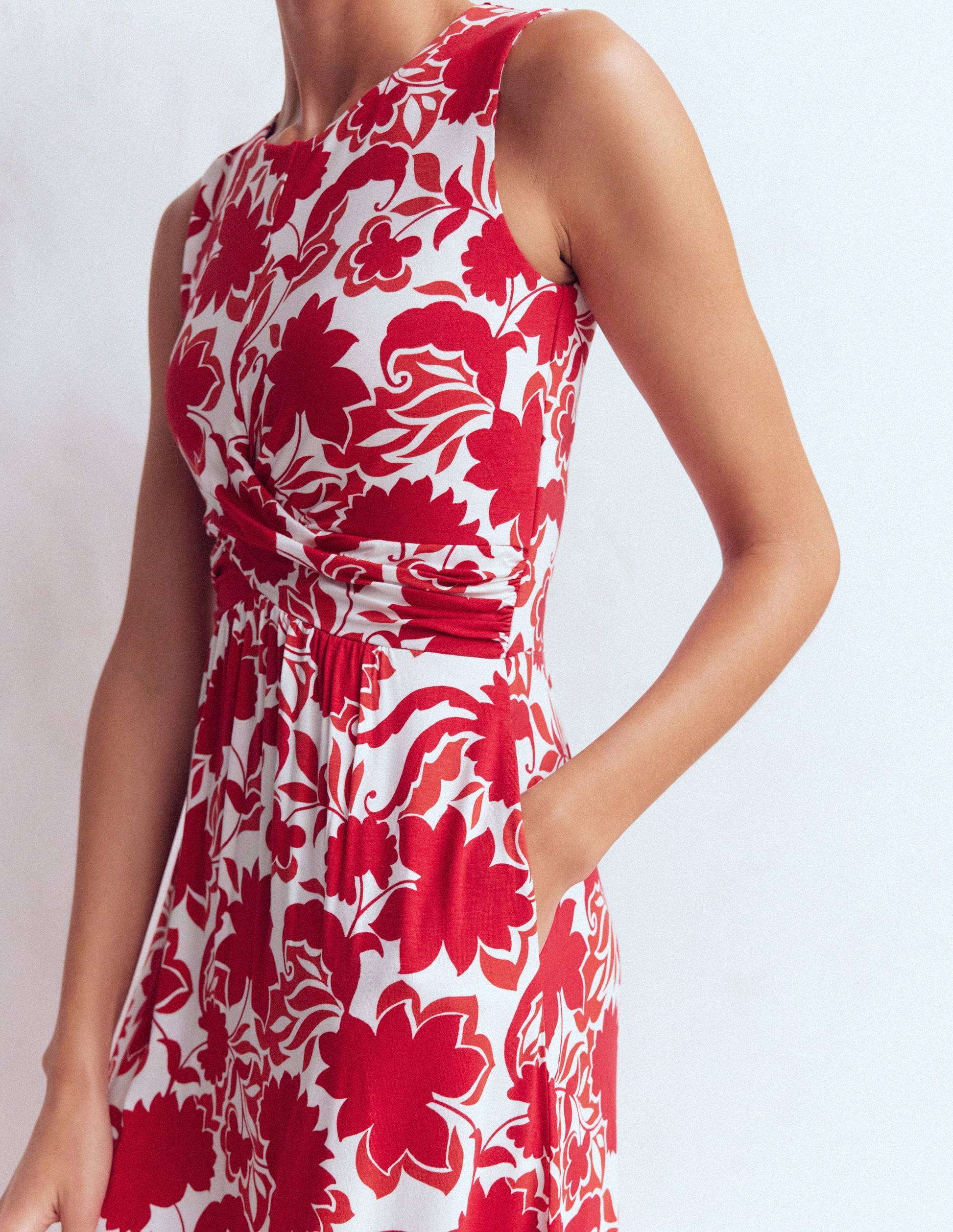 Zara Cross Waist Jersey Dress-Merida Red, Shadow Blossom-2