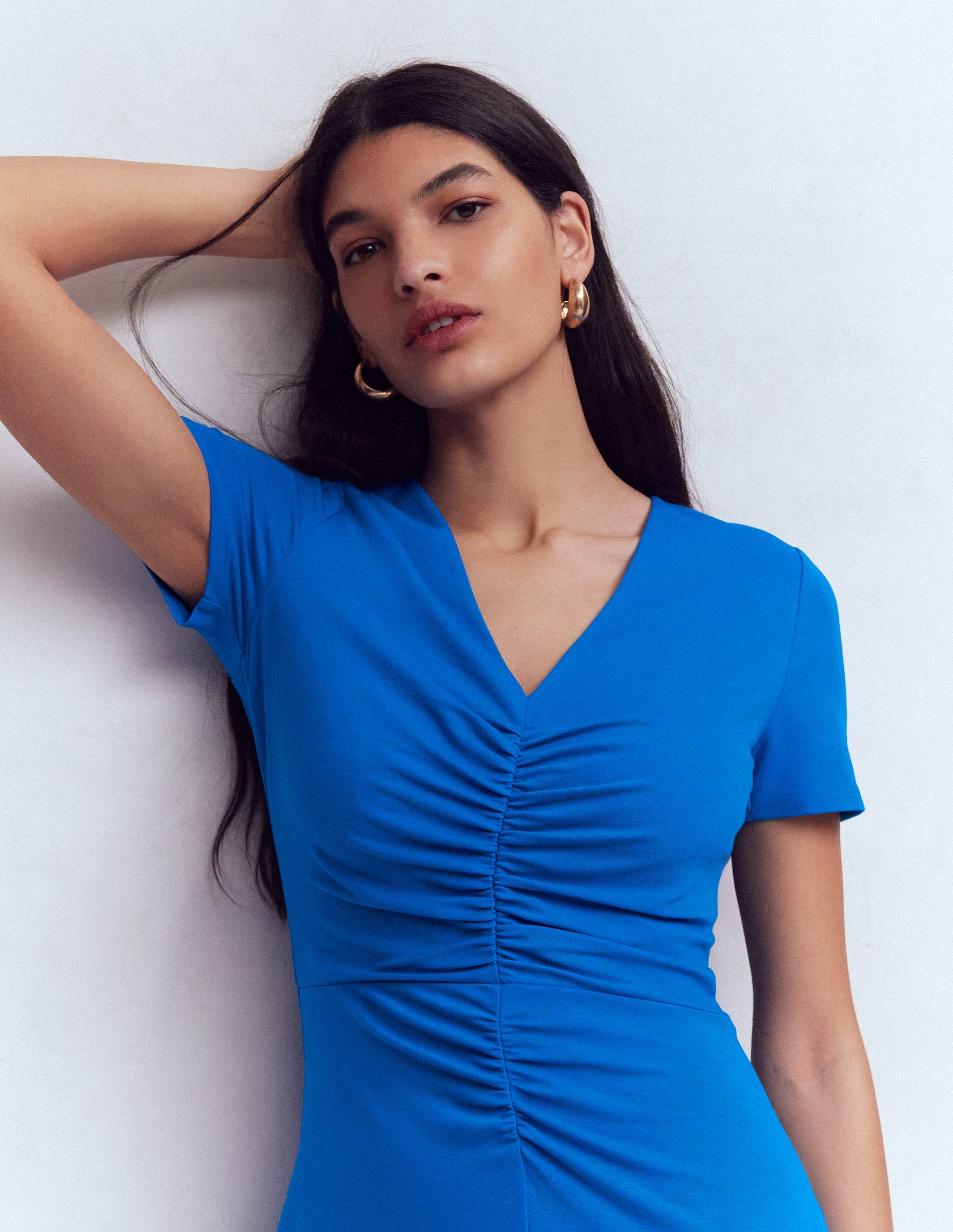 Una Ruched Front Ponte Dress-Kingfisher Blue-8