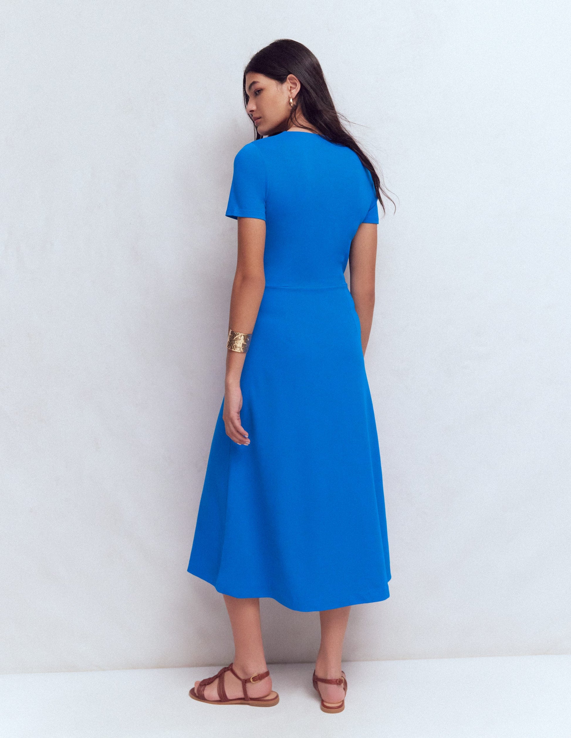 Una Ruched Front Ponte Dress-Kingfisher Blue-9