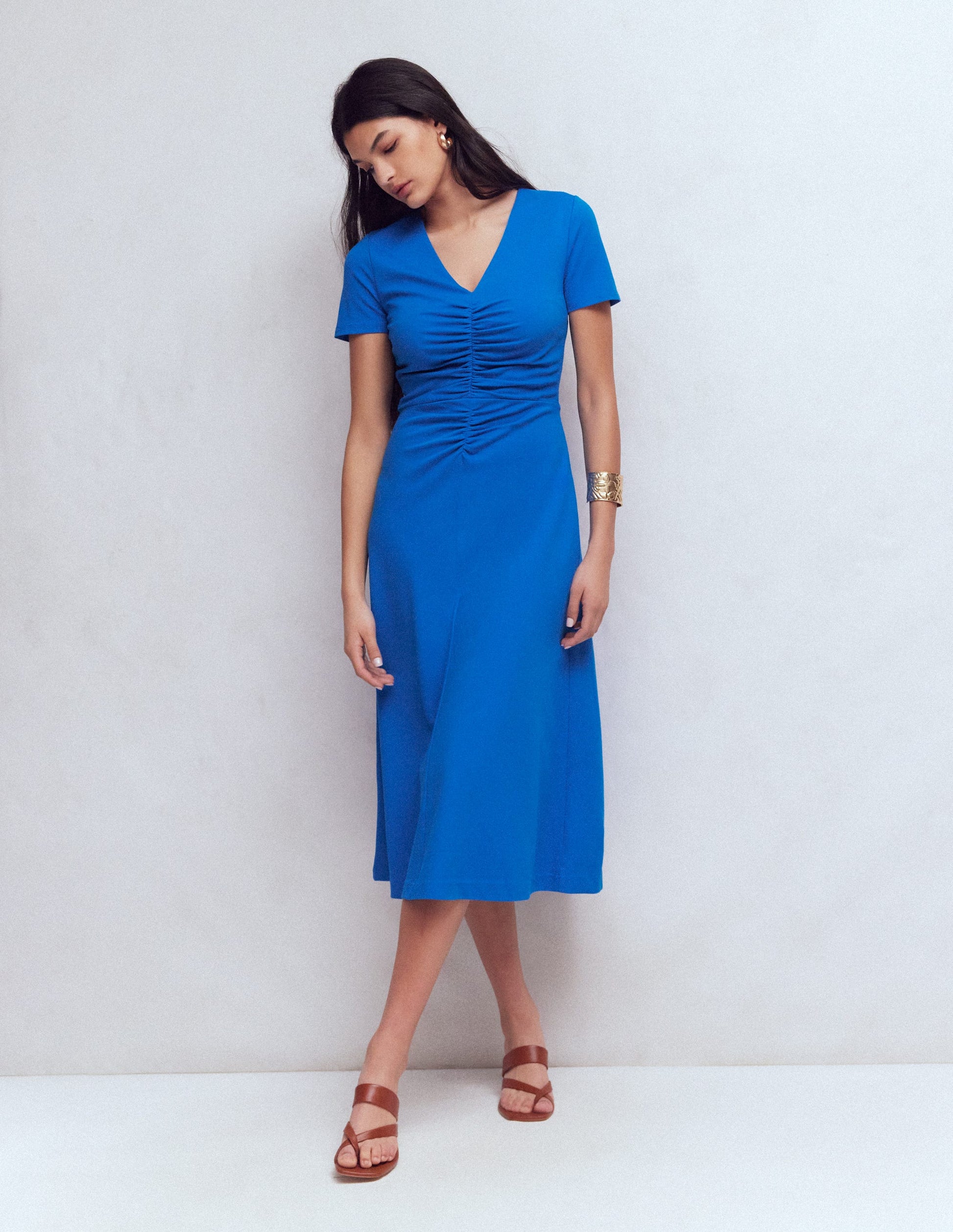 Una Ruched Front Ponte Dress-Kingfisher Blue-10