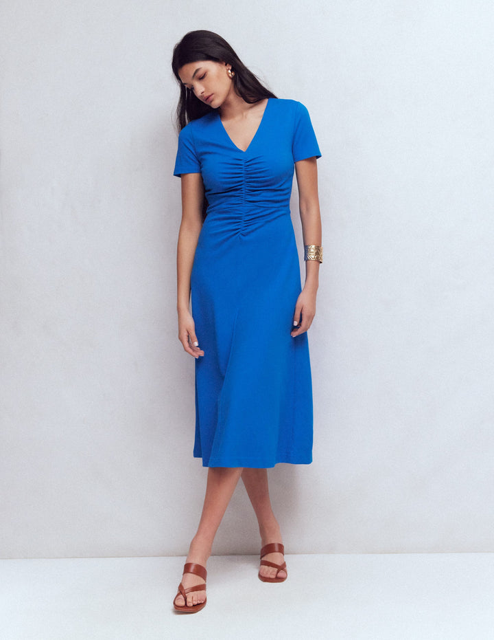Una Ruched Front Ponte Dress-Kingfisher Blue
