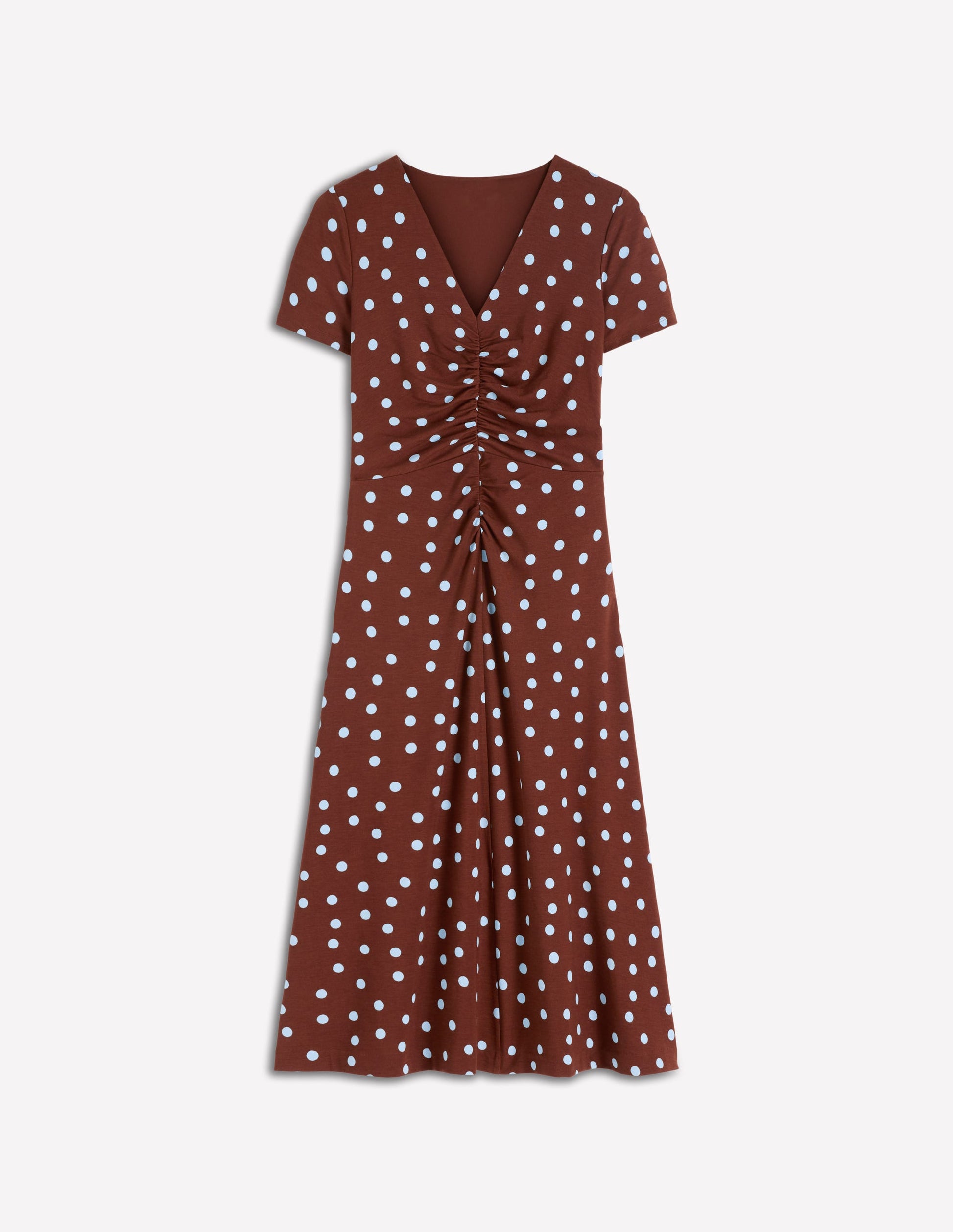 Una Ruched Front Ponte Dress-Raw Umber, Painted Dot-5