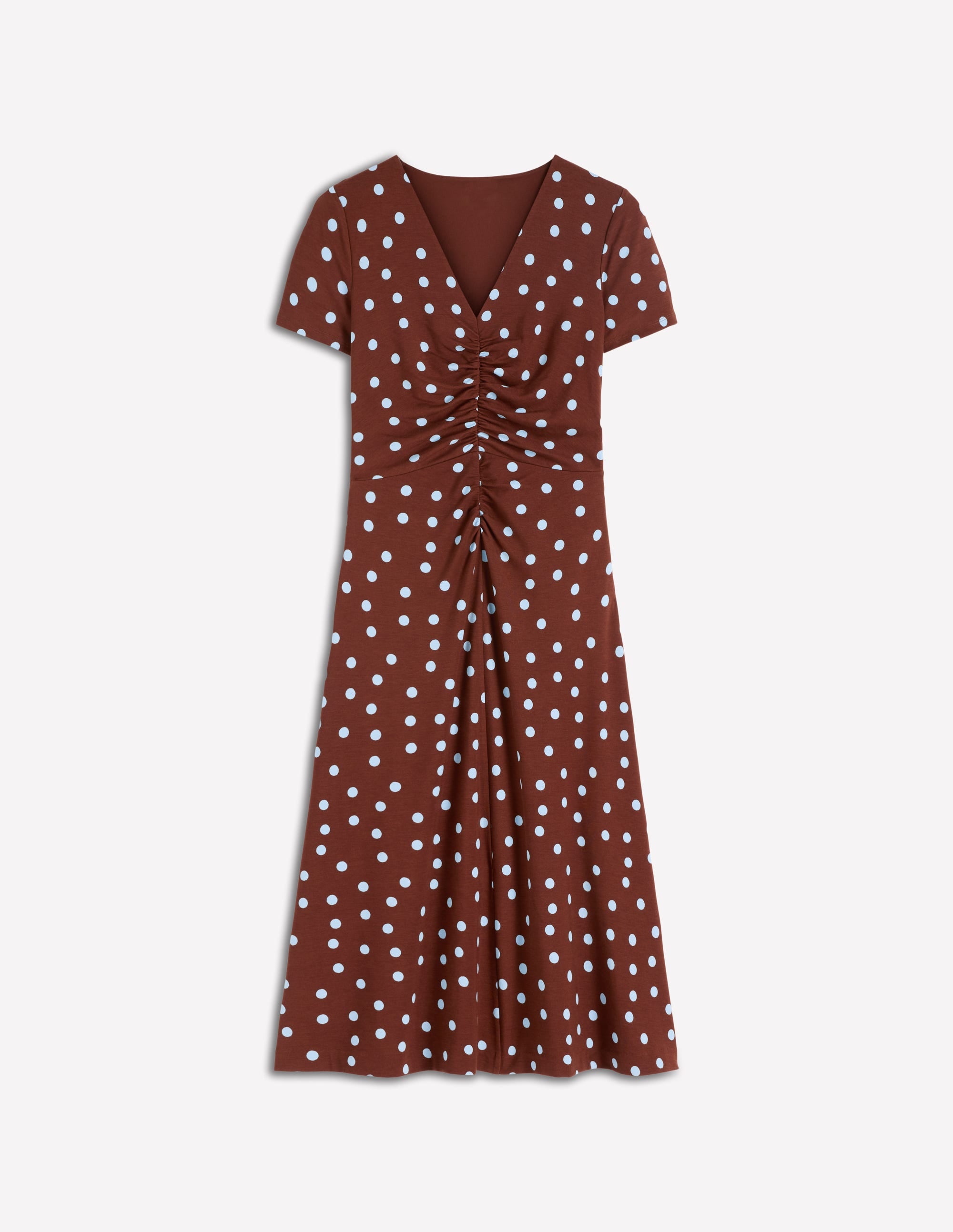 Una Ruched Front Ponte Dress-Raw Umber, Painted Dot - Image 5