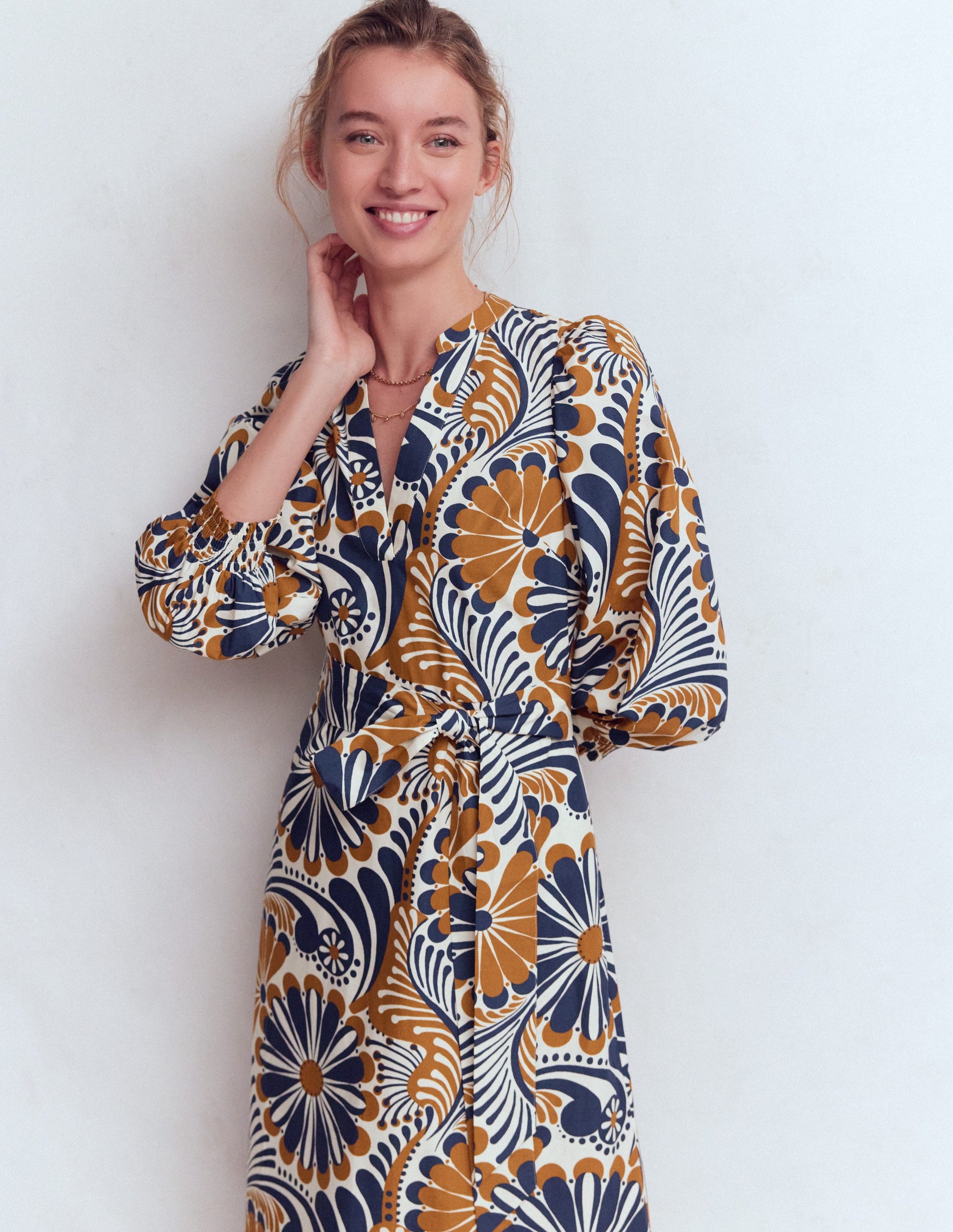 Octavia Cotton Dress-Navy Euphoric Gardens-4