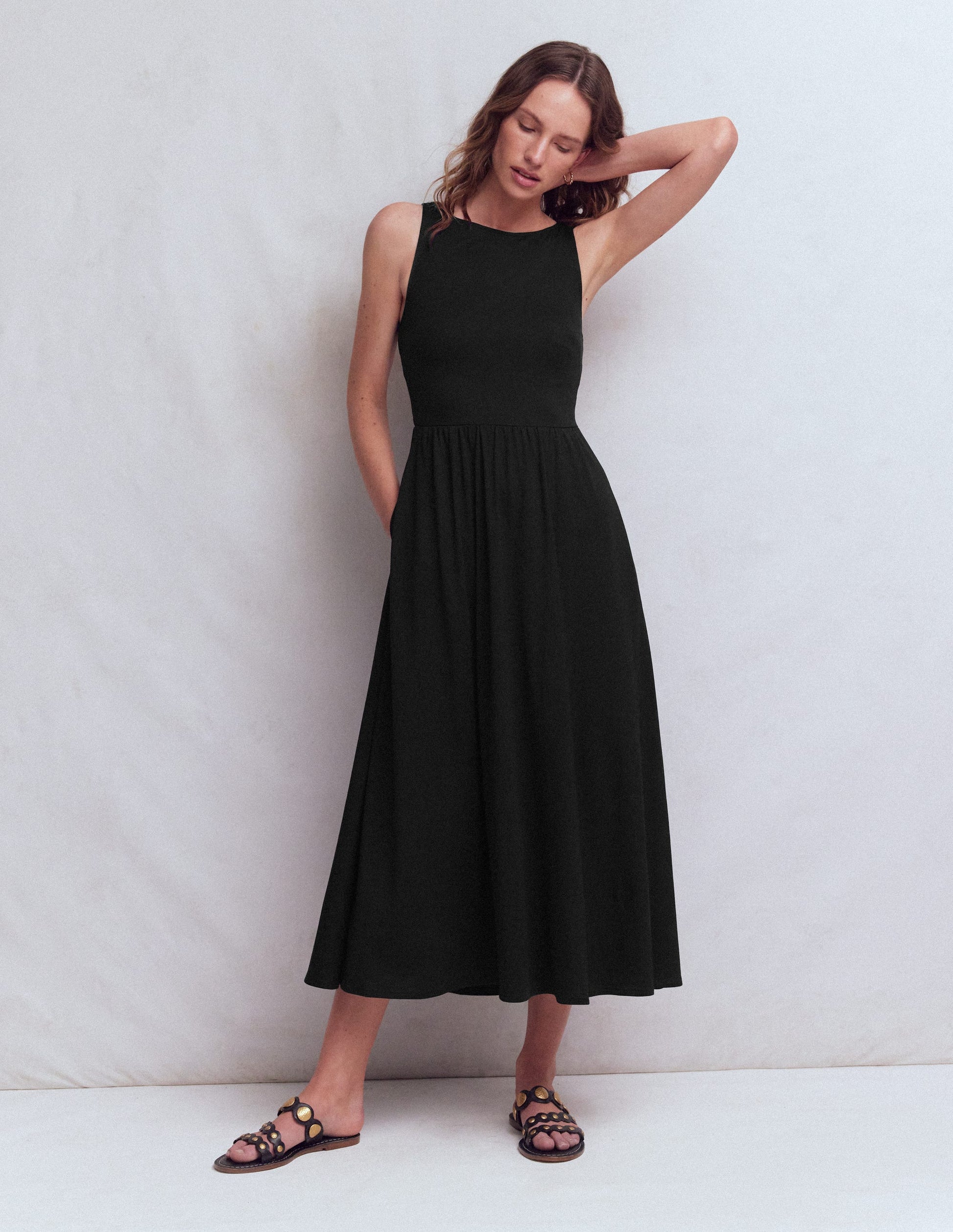 Saoirse Smocked Jersey Dress-Black-1