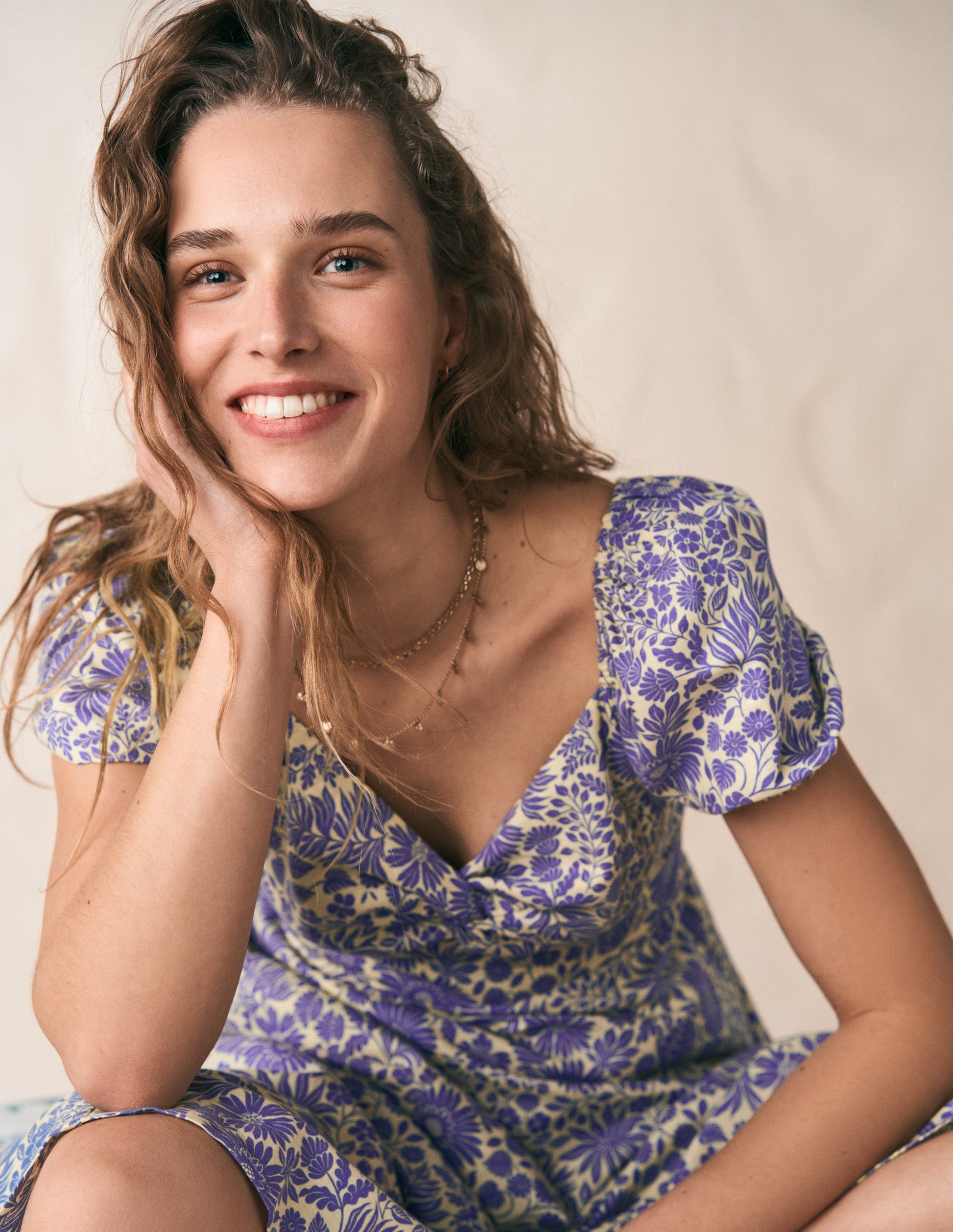 Twist Front Linen Blend Dress-Han Purple, Flowered Bloom-8