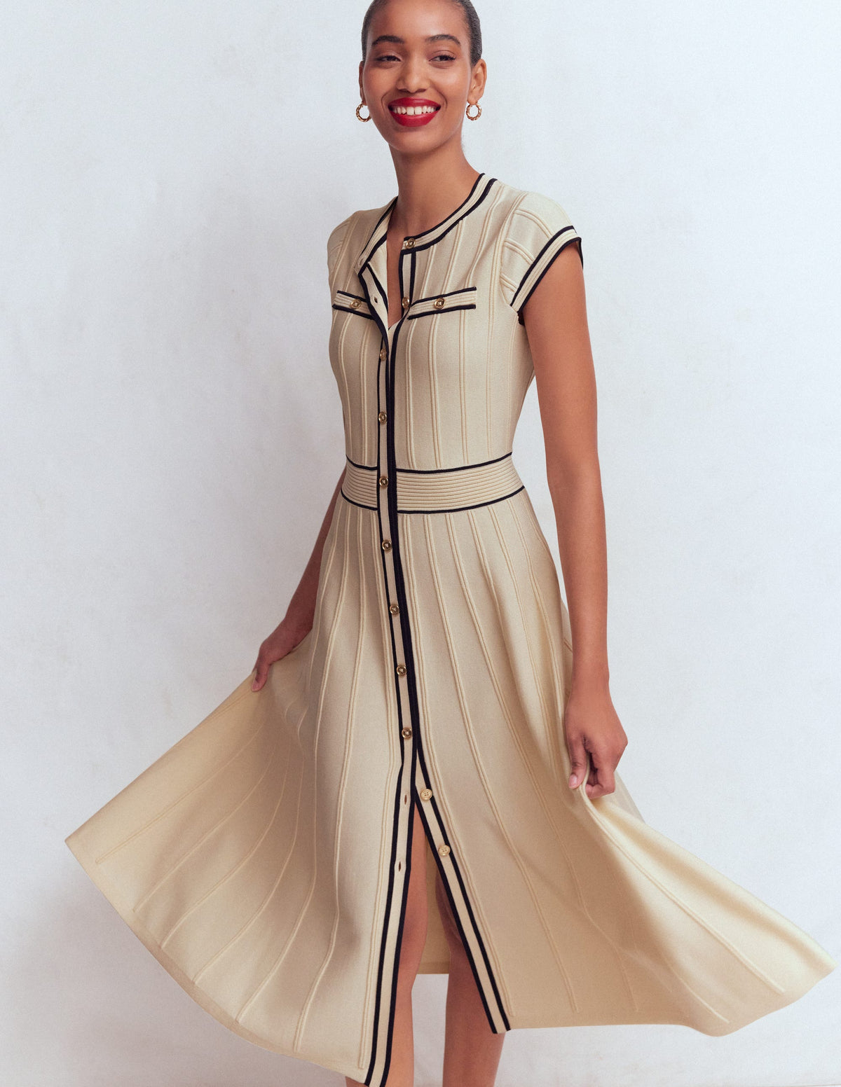 Cap Sleeve Knitted Dress-Warm Ivory - Image 4