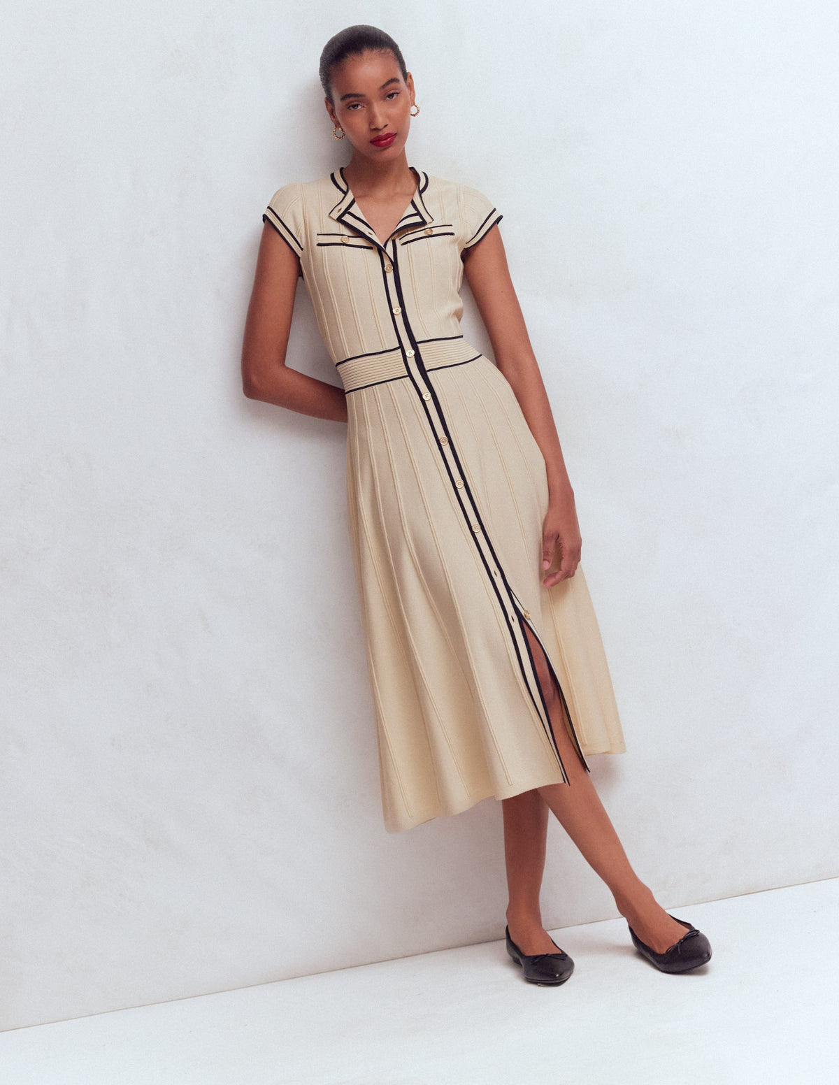 Cap Sleeve Knitted Dress-Warm Ivory - Image 5