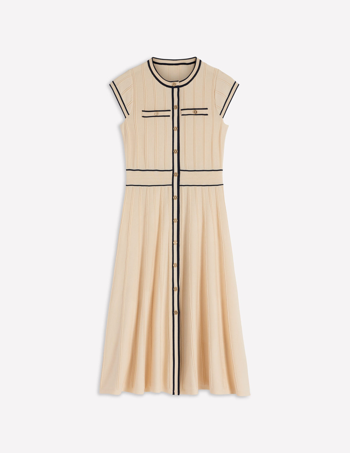 Cap Sleeve Knitted Dress-Warm Ivory - Image 6