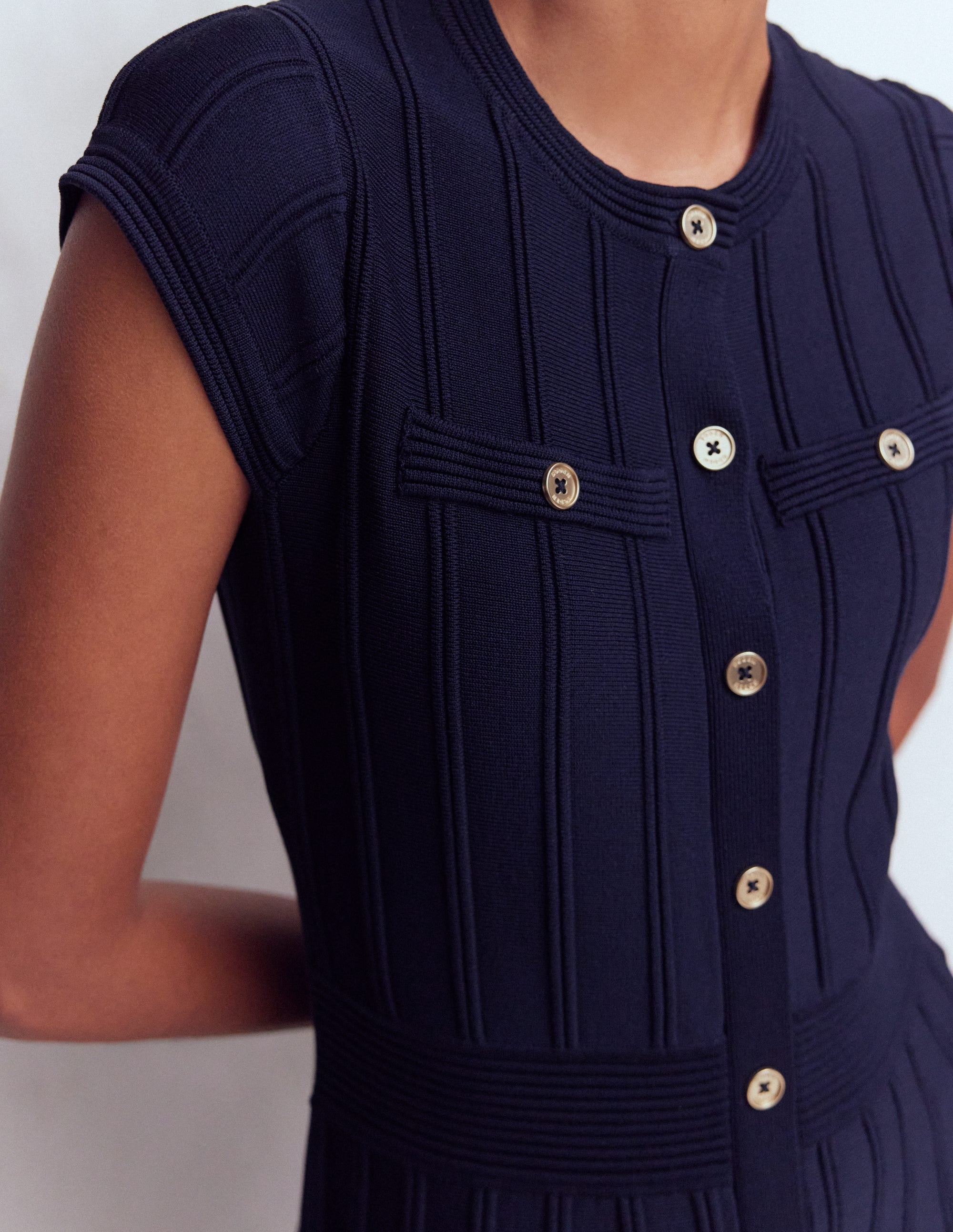 Cap Sleeve Knitted Dress-Navy - Image 2