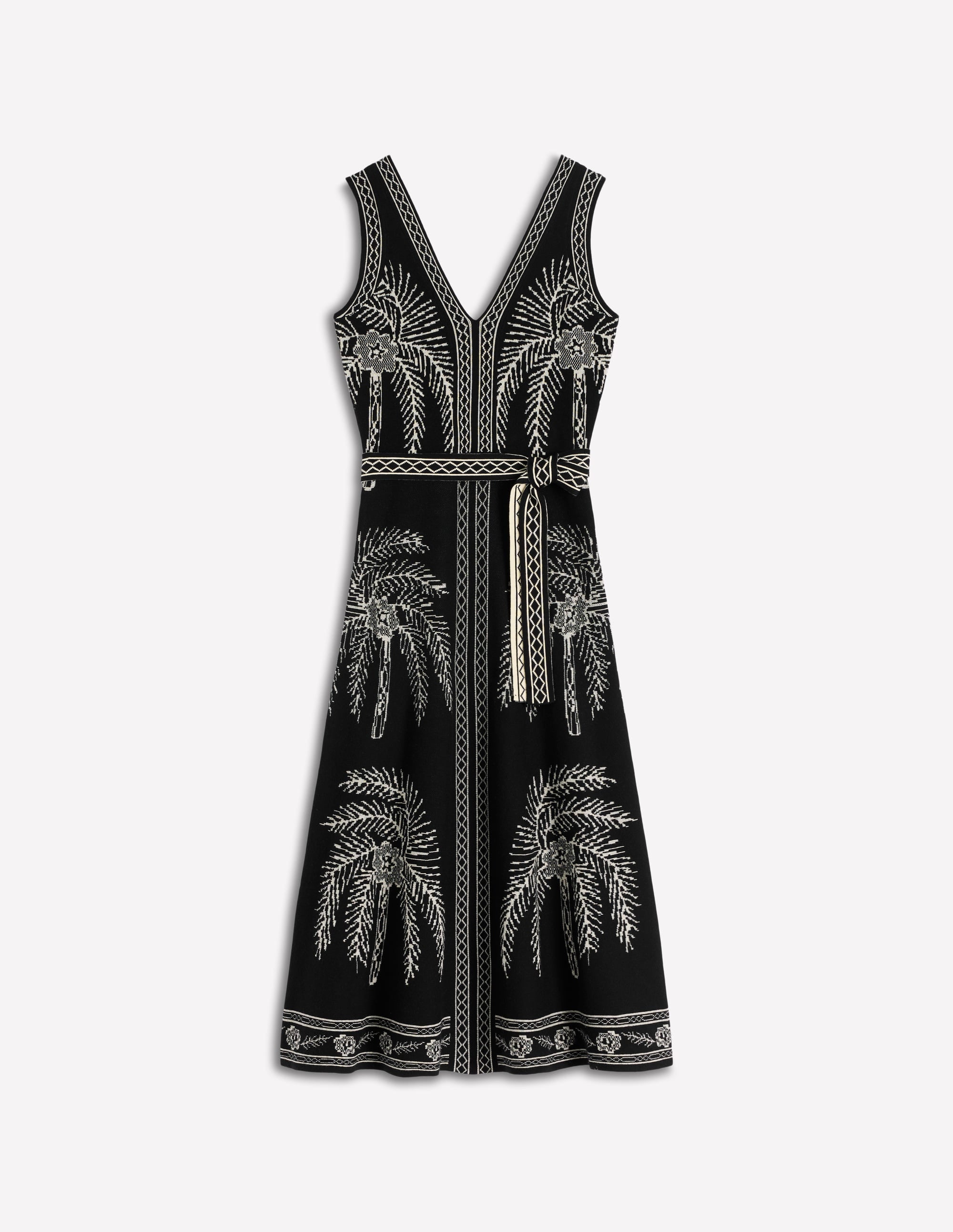 V Neck Jacquard Dress-Palm Jacquard - Image 8