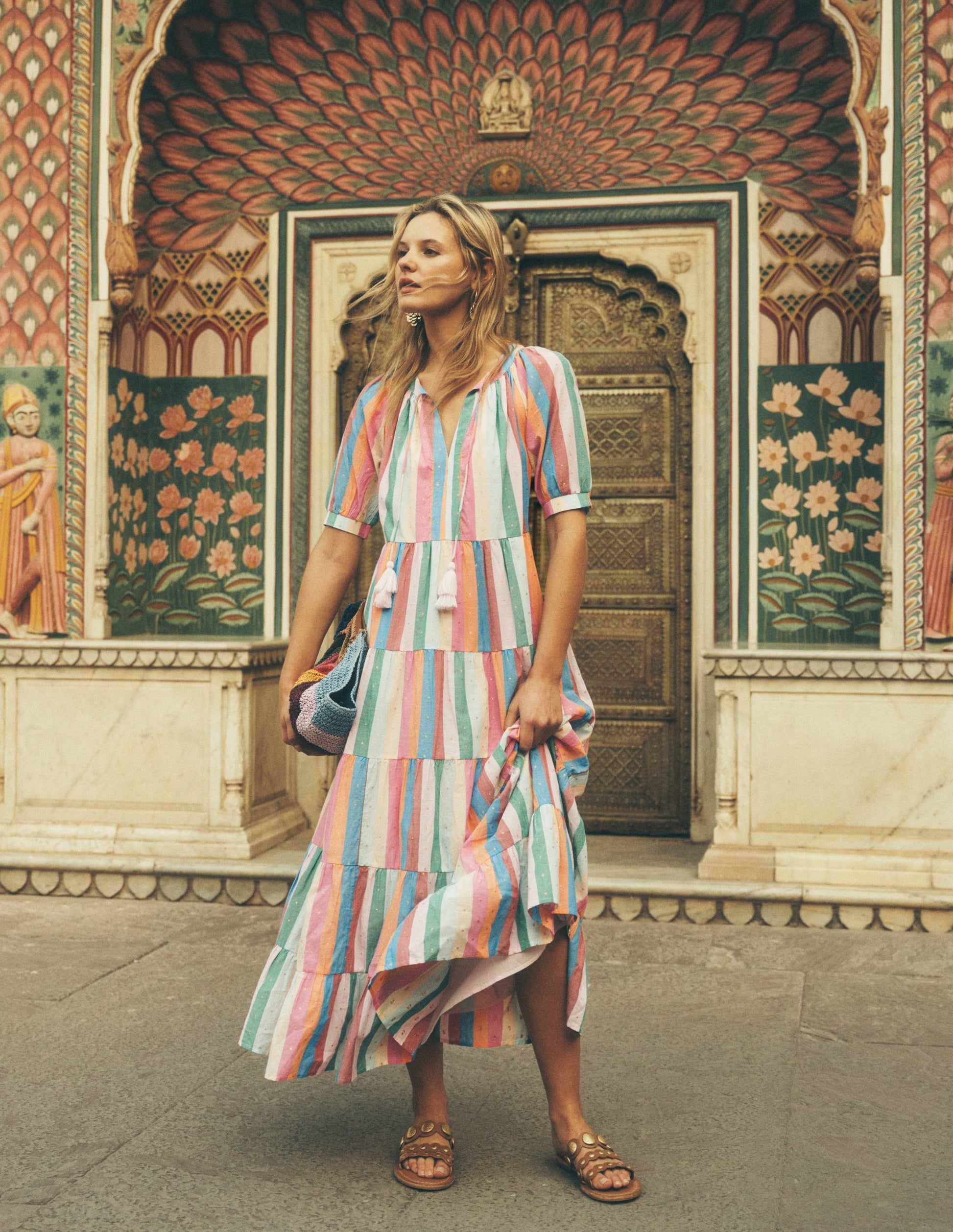 Multi Tiered Maxi Dress-Multi Clipped Stripe | Boden UK Multi Tiered Maxi Dress-Multi Clipped Stripe | Boden UK