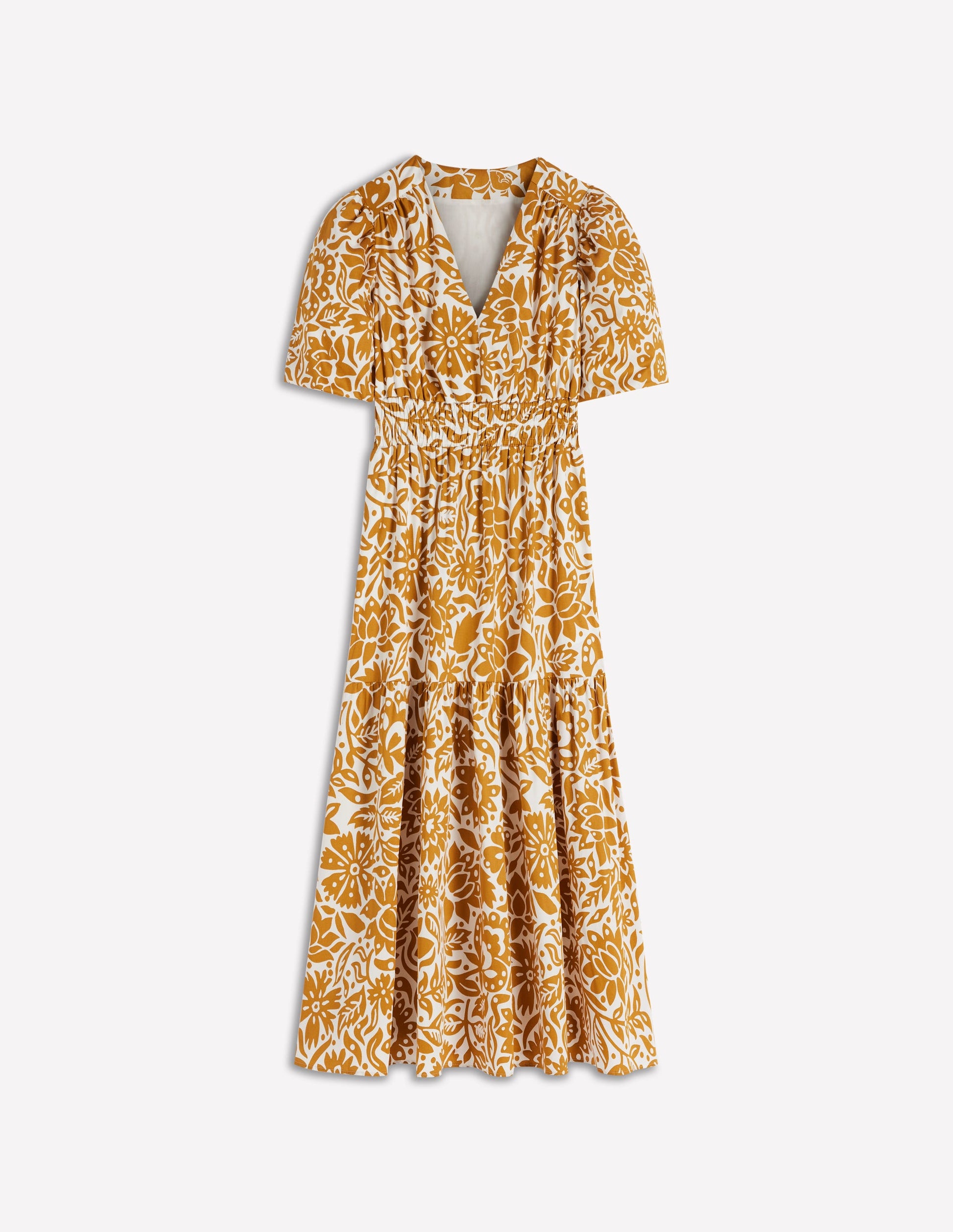 Irene Puff Sleeve Cotton Dress-Gold Wheat, Meadow Scatter-6