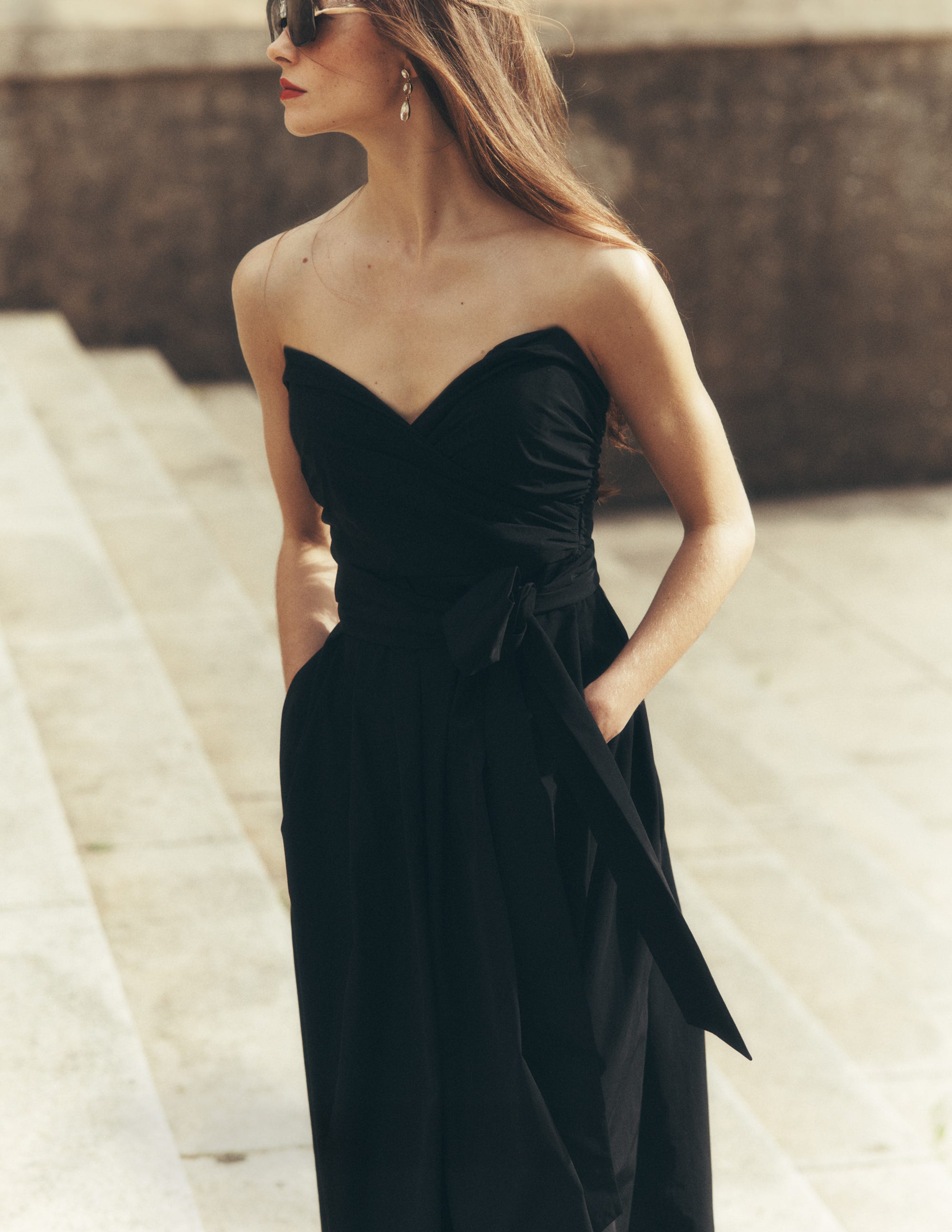 Strapless Taffeta Dress-Black - Image 6