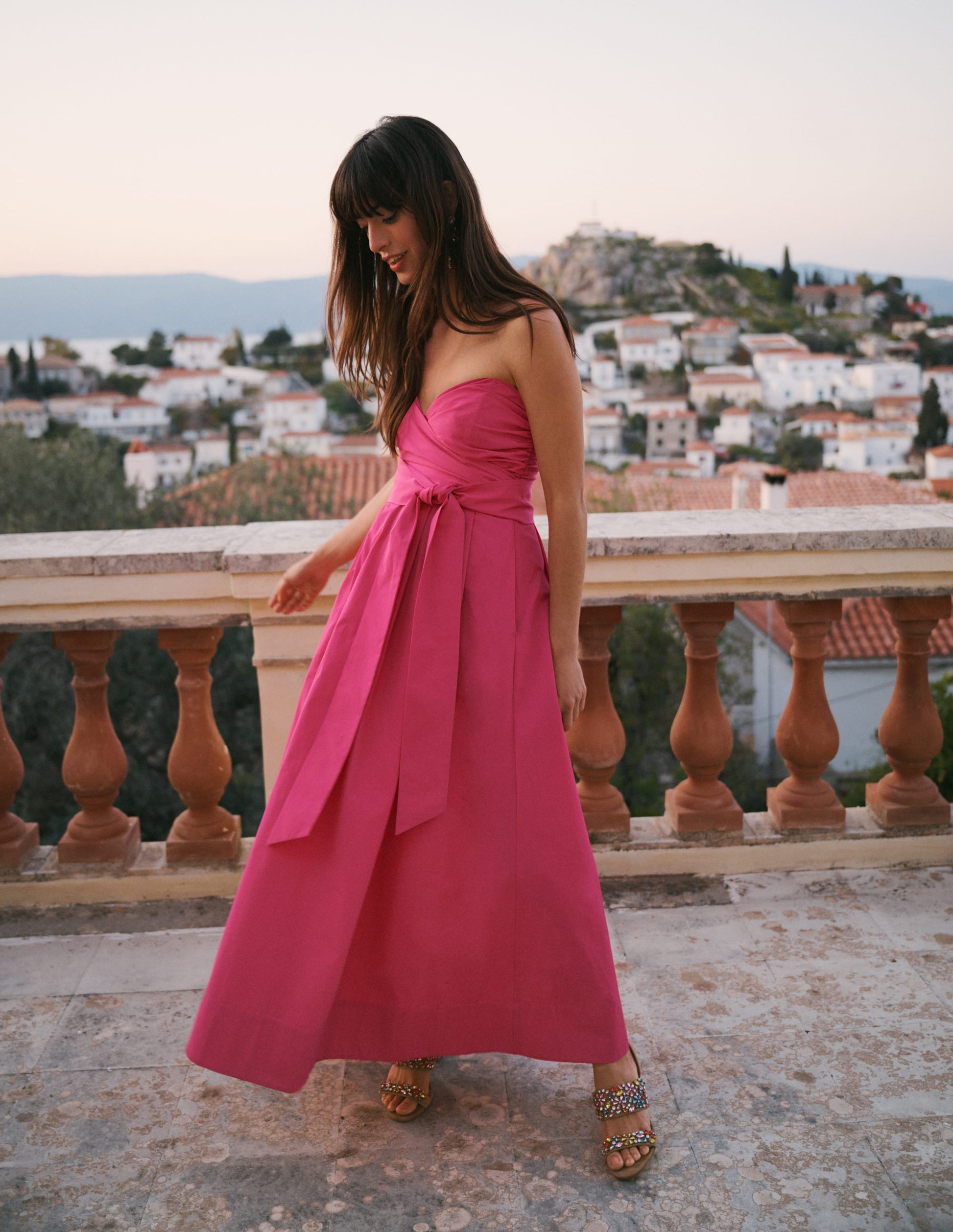 Strapless Taffeta Dress-Bright Pink-1