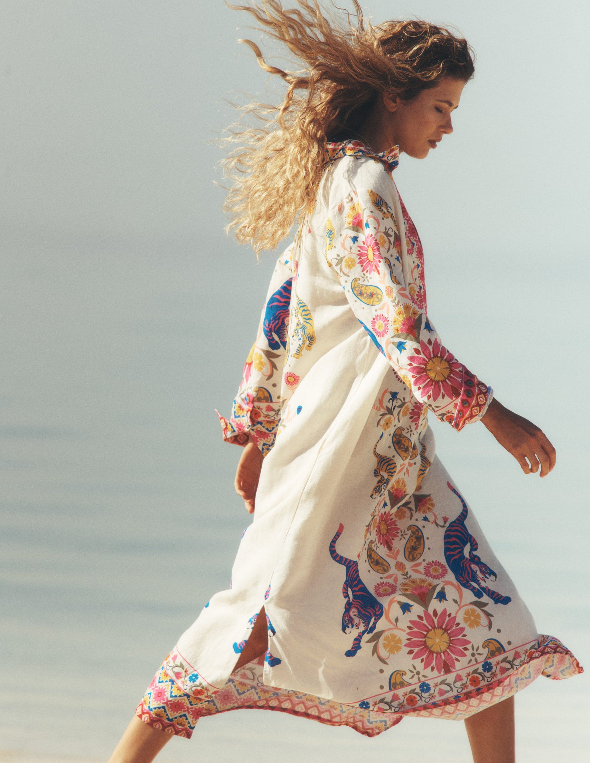 Notch Collar Linen Blend Tunic-Multi Tiger Tapestry-1