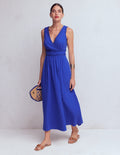 Lorna Trim Double Cloth Dress-Bright Blue