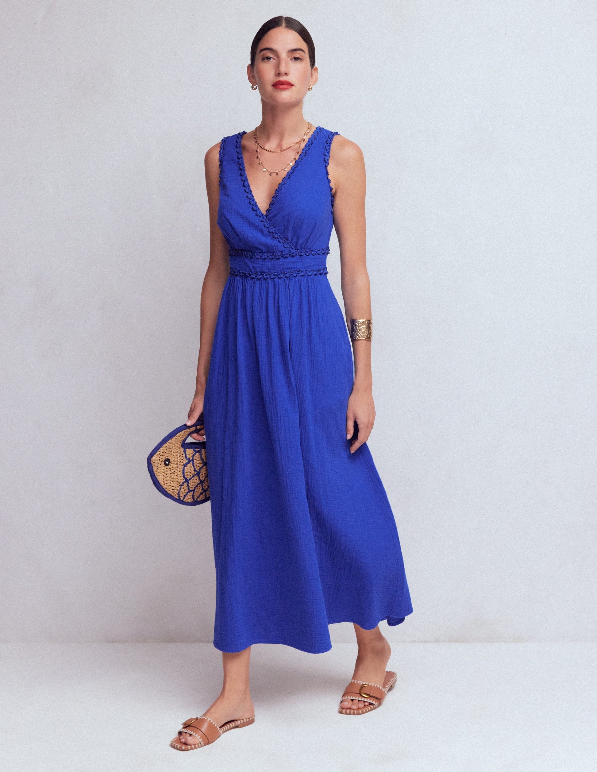 Lorna Trim Double Cloth Dress-Bright Blue-1