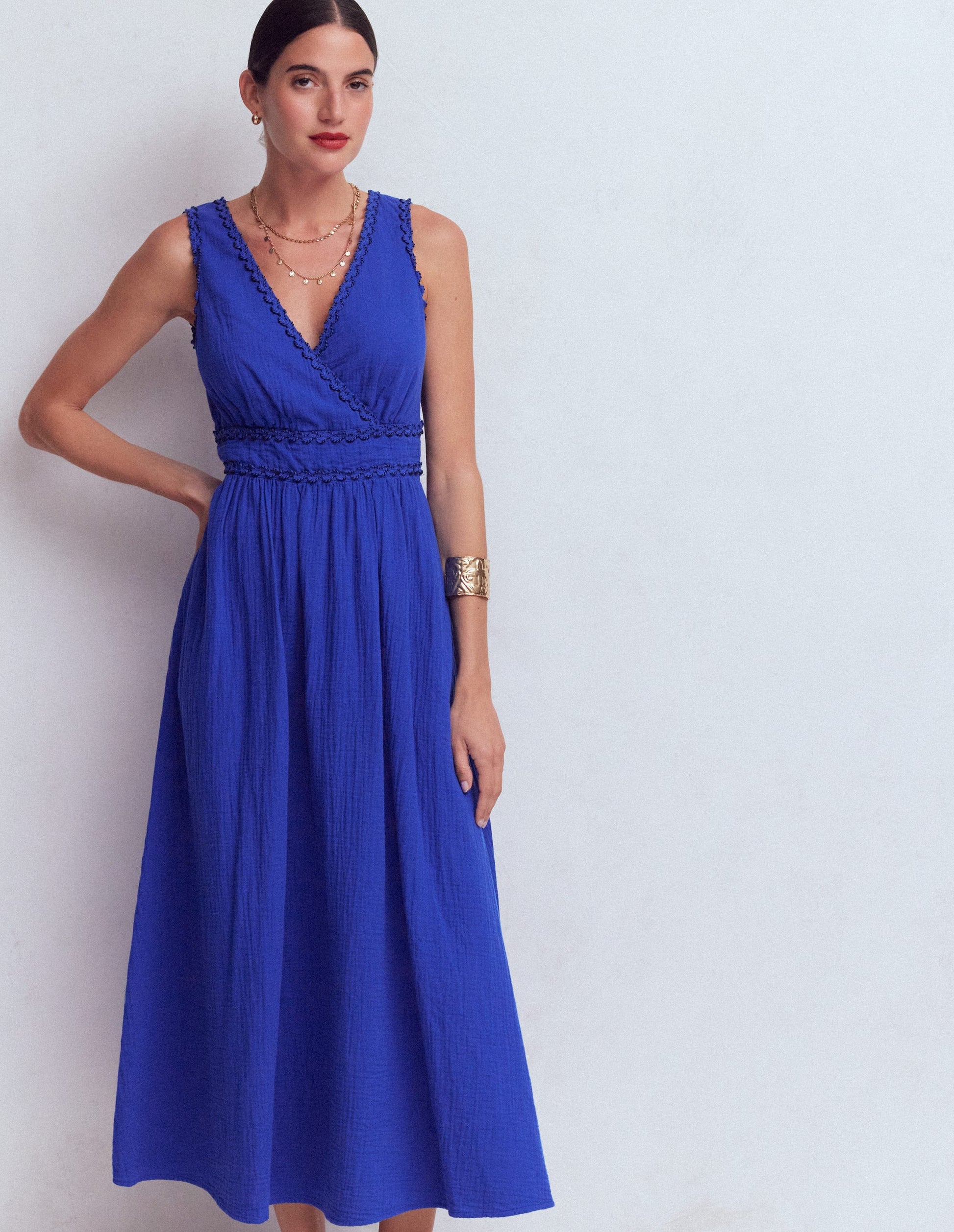 Lorna Trim Double Cloth Dress-Bright Blue-3