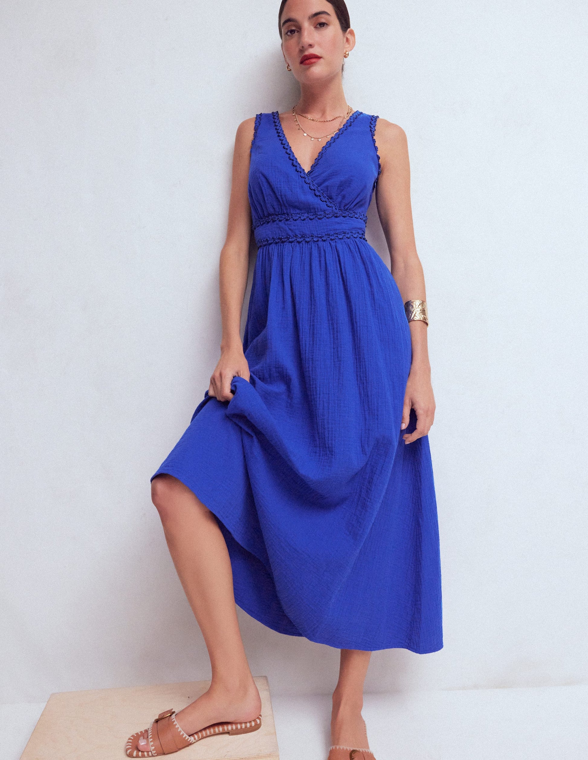 Lorna Trim Double Cloth Dress-Bright Blue-4