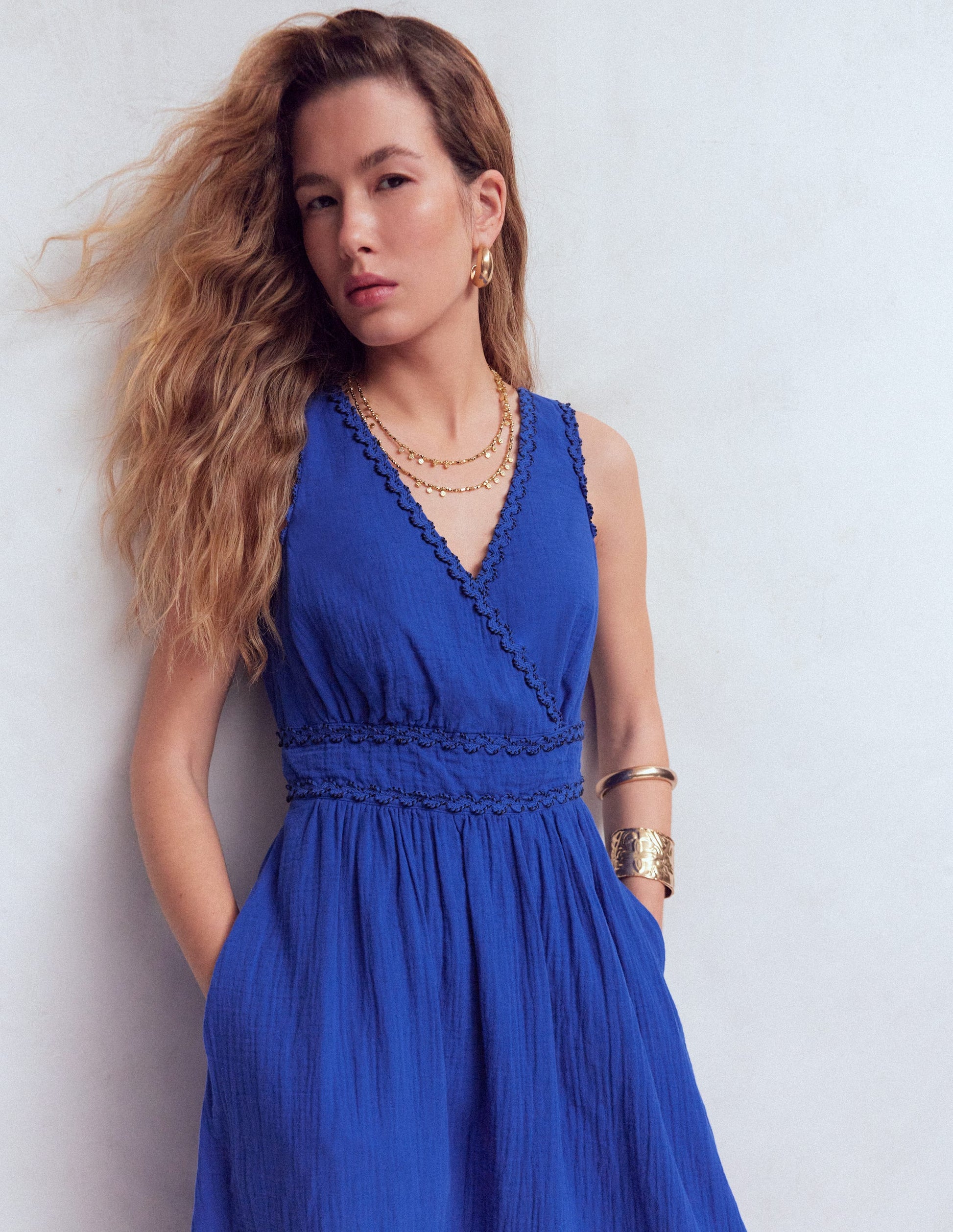 Lorna Trim Double Cloth Dress-Bright Blue-5