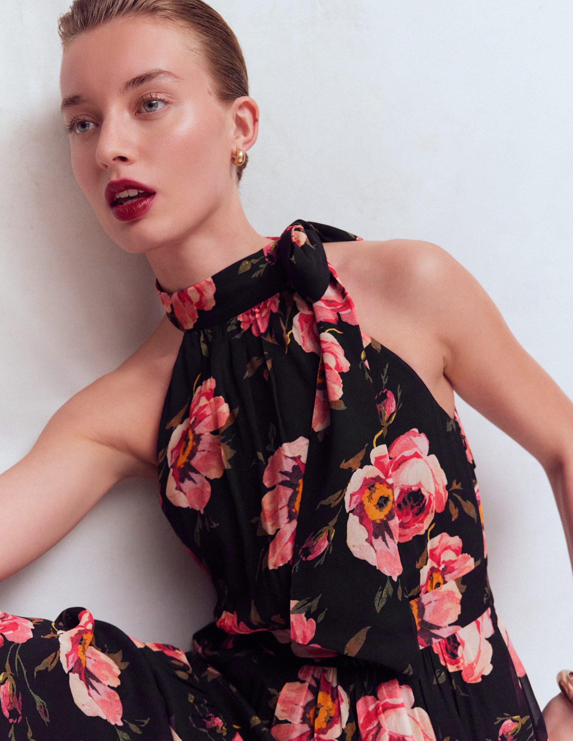 Roisin Tie Neck Maxi Dress-Black Whimsical Roses-2