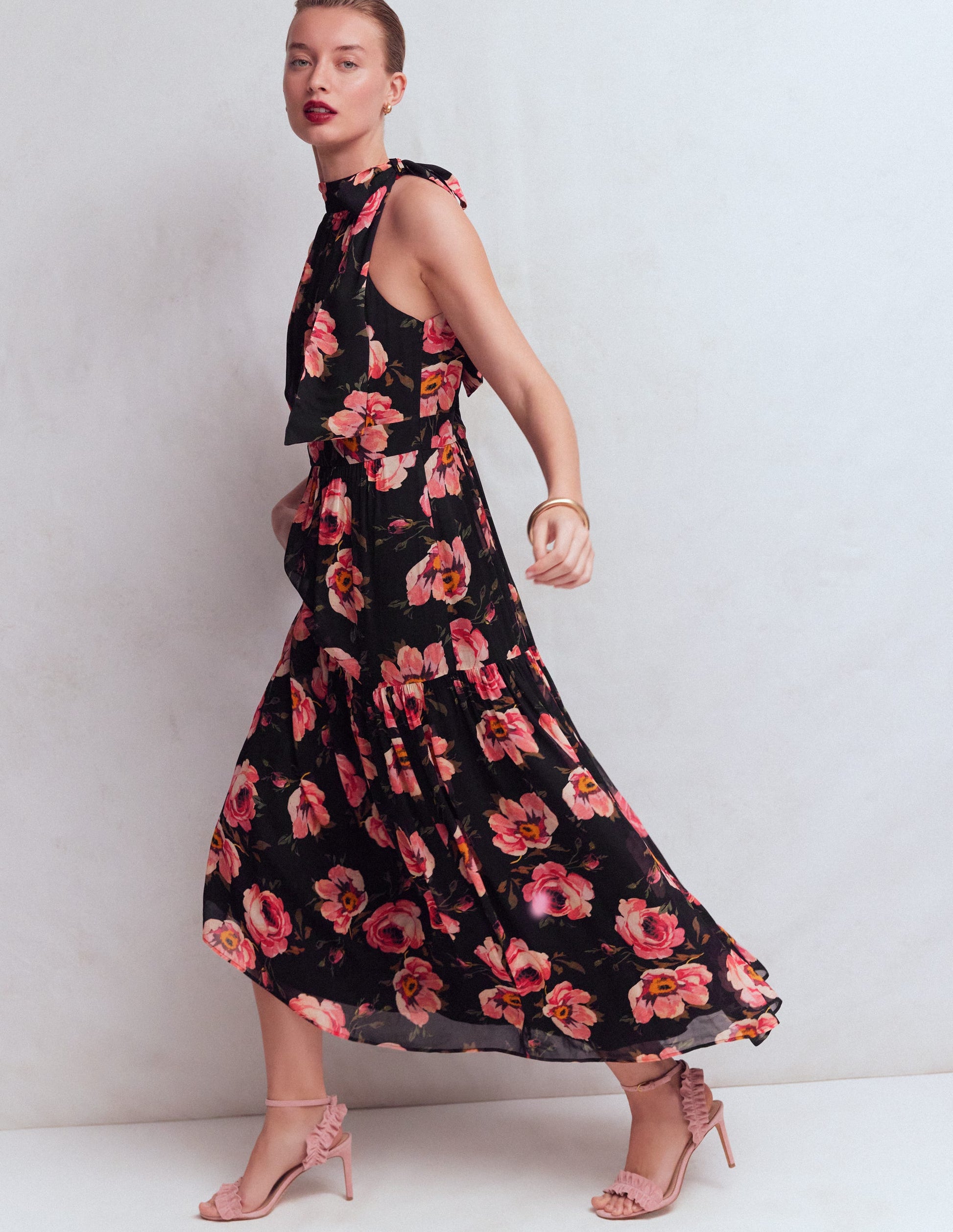 Roisin Tie Neck Maxi Dress-Black Whimsical Roses-5
