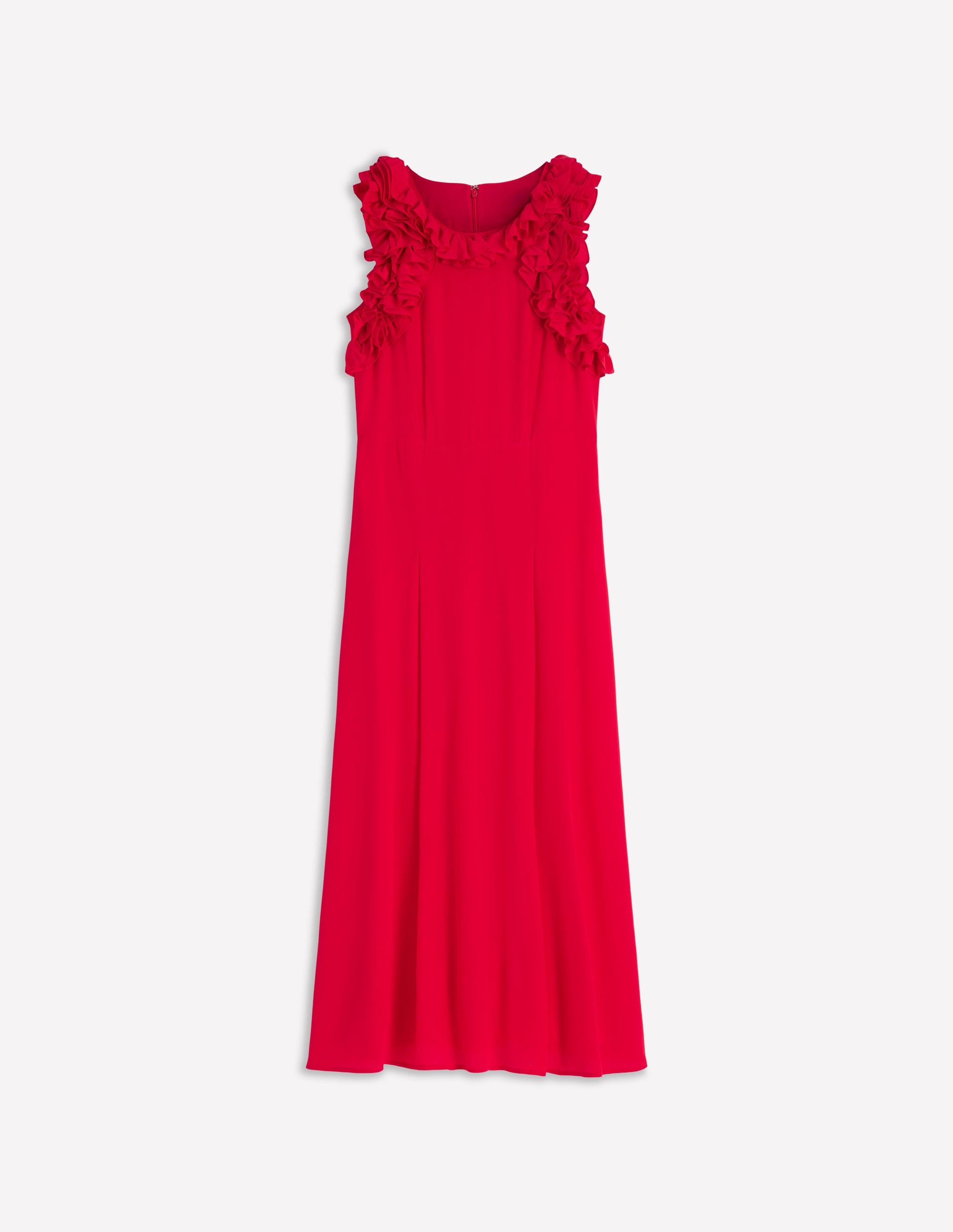 Ruffle Silk Midi Dress-Red - Image 6