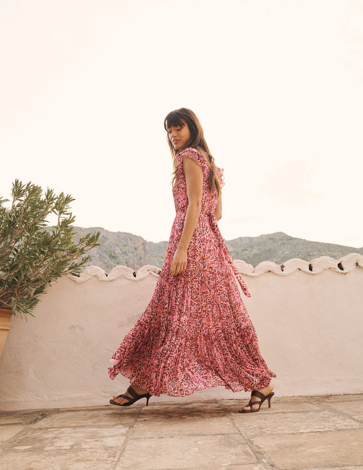 High Neck Sleeveless Dress-Multi Leopard Flow