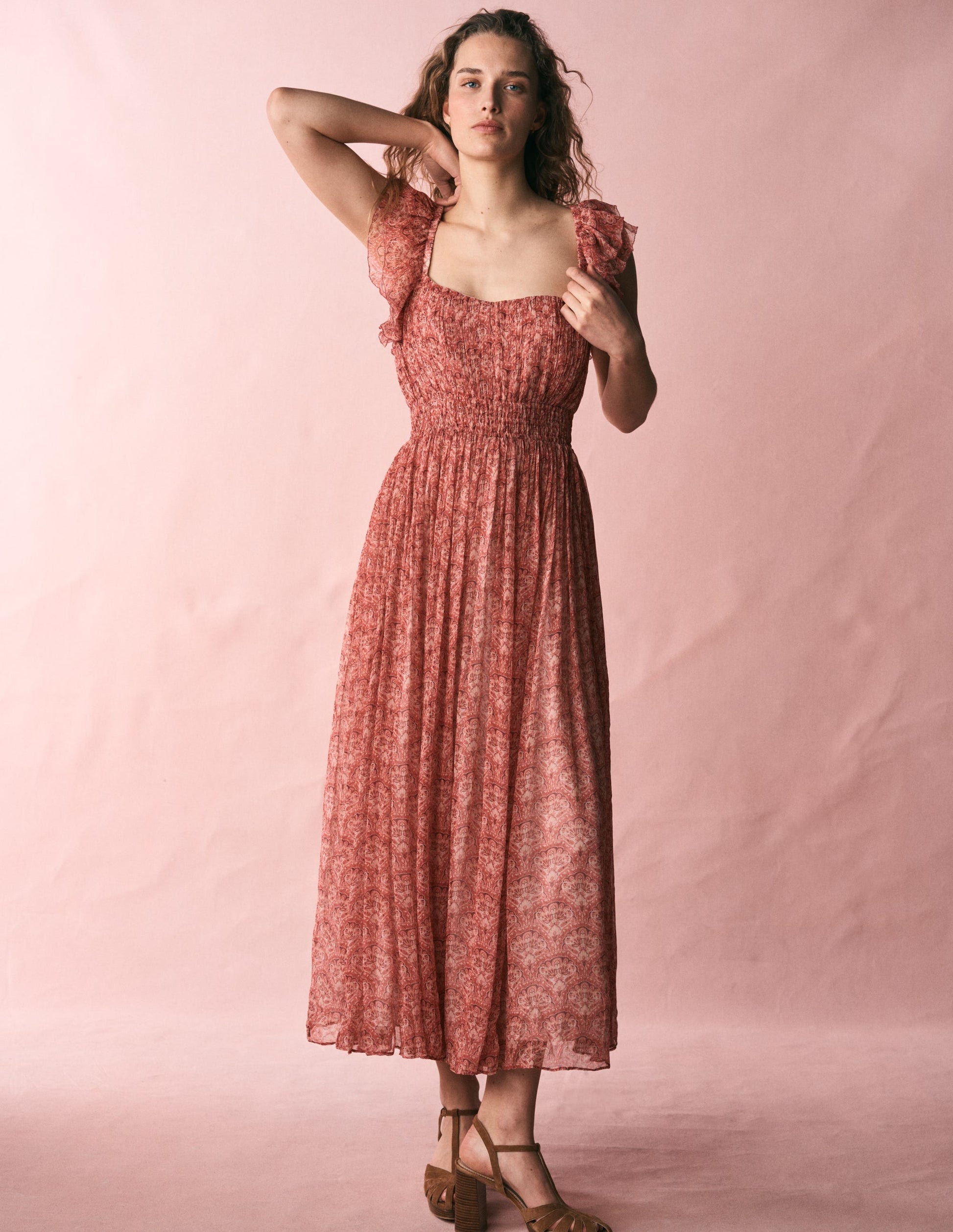 Crinkle Chiffon Maxi Dress-Pink Paradise Gardens-1